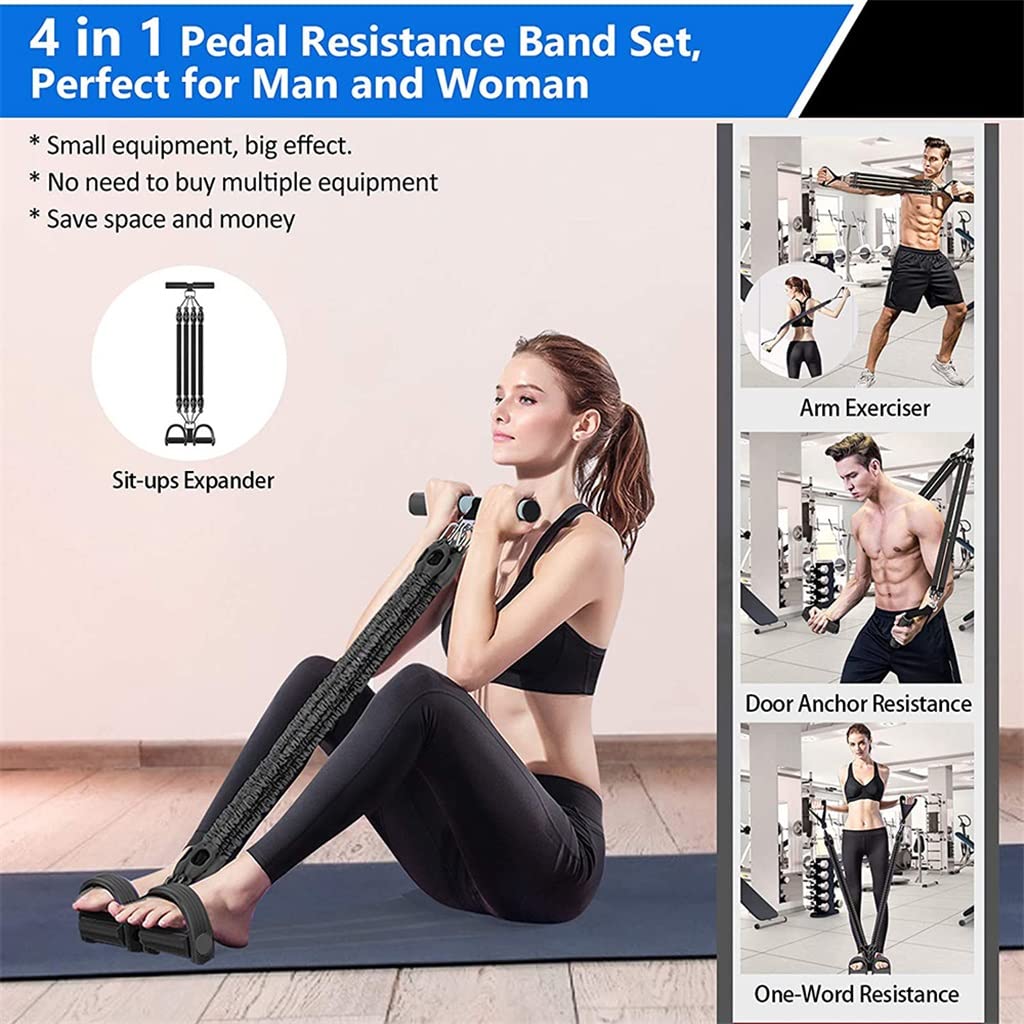 Elastische Fitnessbänder, 4 Röhren, 4 Latexröhren, Zugseil für Training, Pedal, Widerstandsbänder, Sport, Fitnessstudio zu Hause