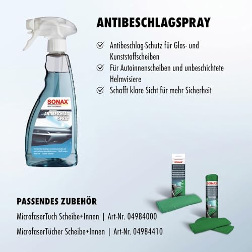 SONAX AntiBeschlagSpray (500 ml) Antibeschlag-Schutz für alle Glasscheiben und Kunststoffscheiben sorgt für eine rundum klare Sicht | Art-Nr. 03552410
