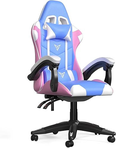 Silla de juegos ergonómica, silla reclinable de altura ajustable, cómoda con reposacabezas y soporte lumbar, silla de juegos grande y alta para