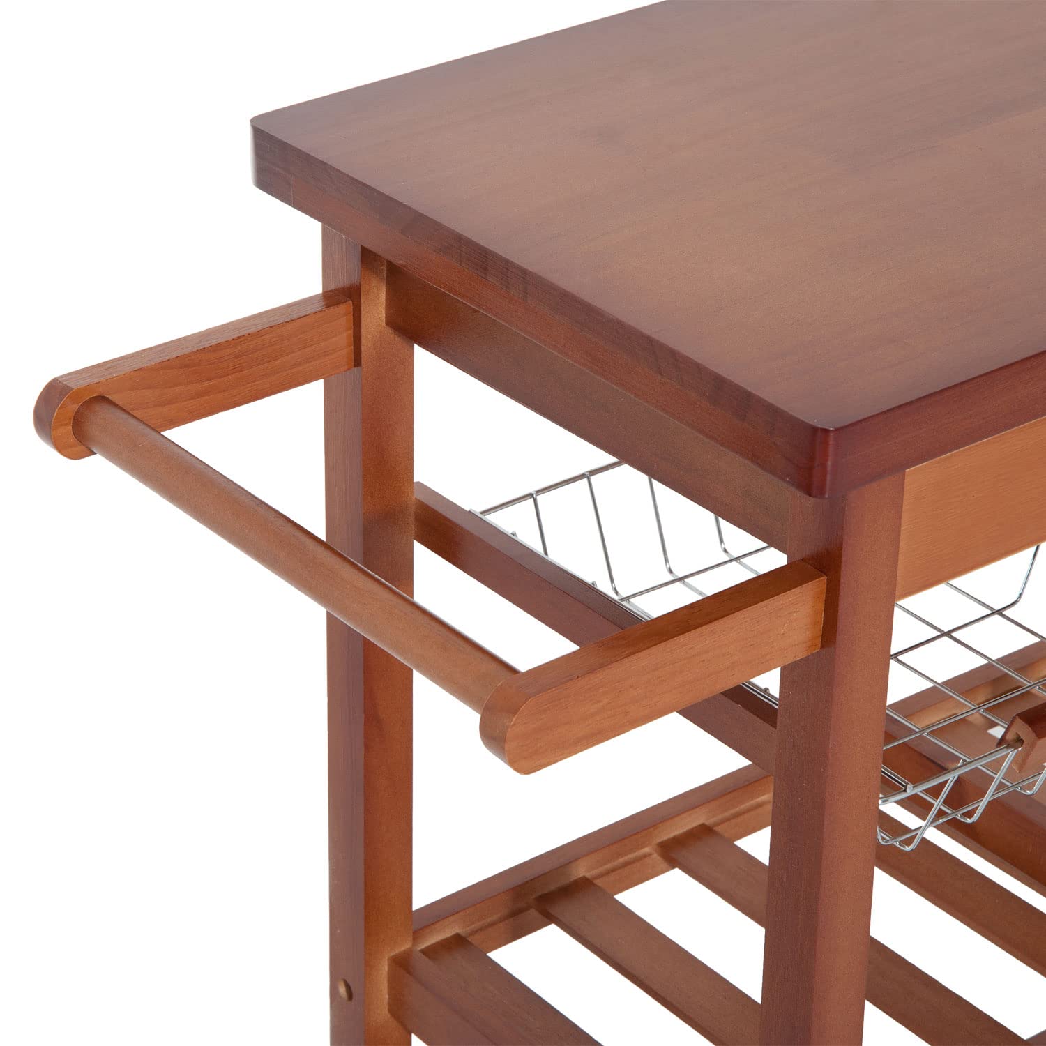 HOMCOM Carrello Portata da Cucina in Legno con Portabottiglie, Cestello, 2 Ripiani, 2 Cassetti, Legno di Pino, Resistente, Agevole, Versatile, 84.5x37.2x85cm