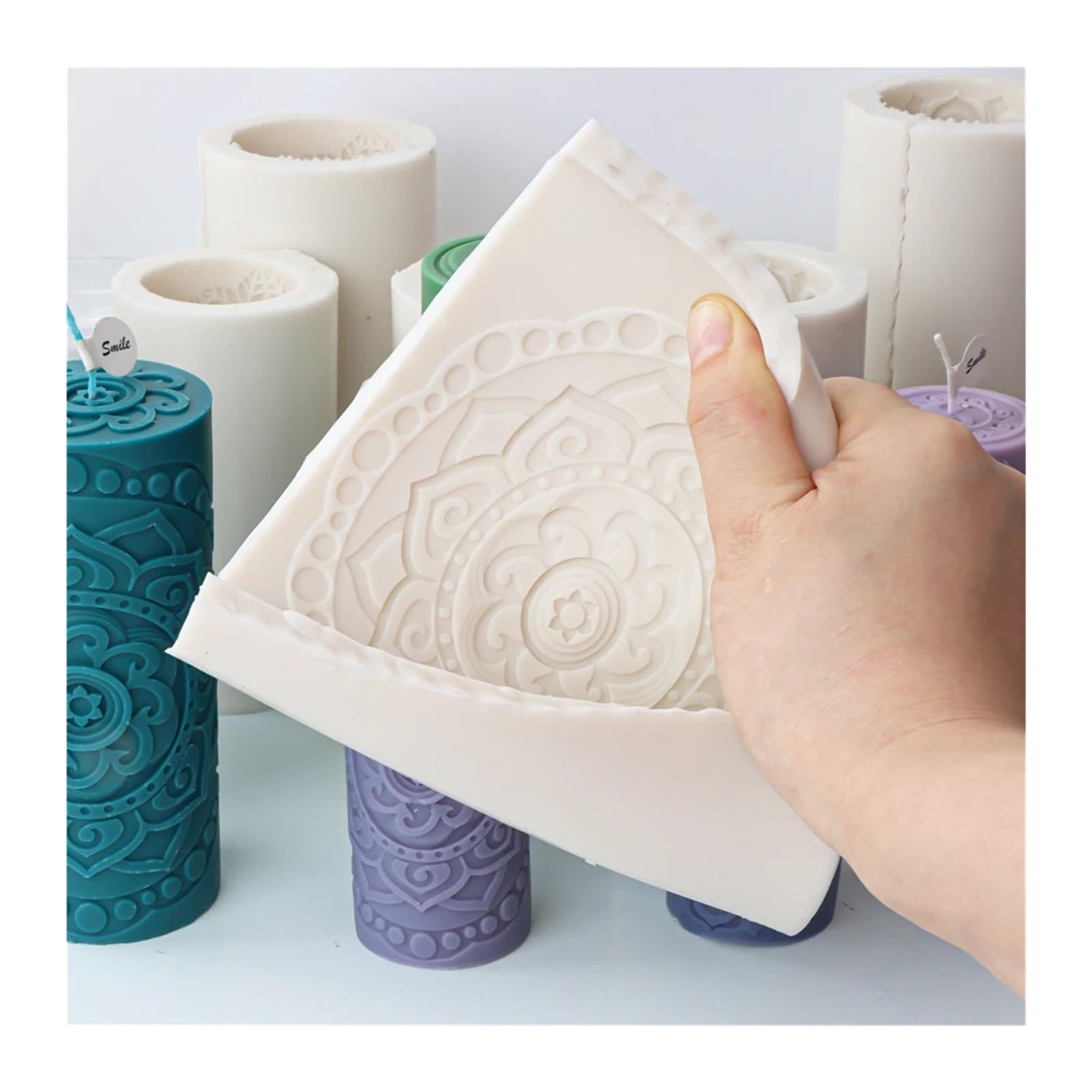 Stampi in Resina 2 Pezzi di Stampo cilindrico in Silicone for Candele con Motivo Floreale a pilastro Classico(Color4)