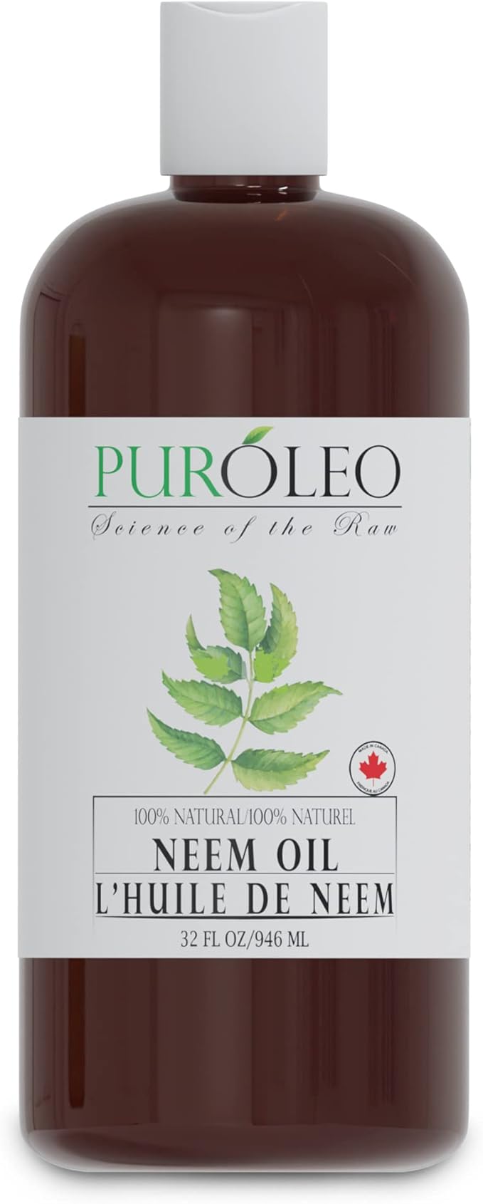 PUROLEO NEEM Oil 32 Fl Oz/946 ML (Made In Canada) 100 Pure Natural Cold Pressed Unrefined Neem