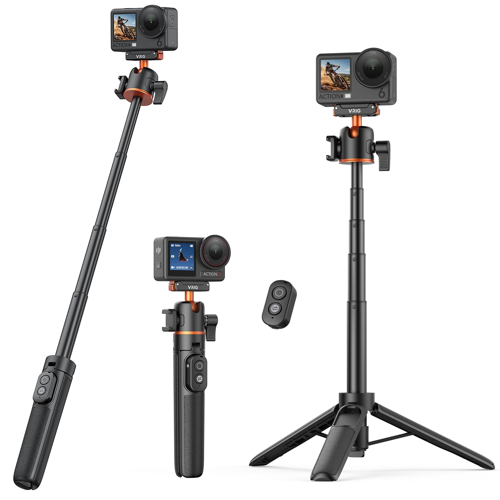 Amazon | VRIG Osmo Action 6/5Pro/4用 三脚 リモコン付き 自撮り棒