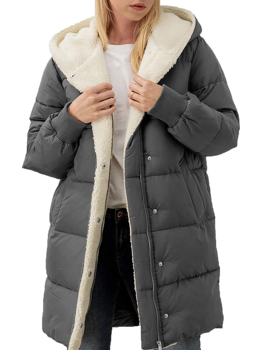 Ebifin Womens Winter Warm Coats Sherpa Fleece Lined Long Hooded Puffer Jacket