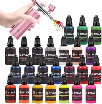 Airbrush-Kit Rechargeable Cordless Airbrush Compressor with 24-Colors Paints Kit for Barber, Nail Art, Makeup, Model Painting