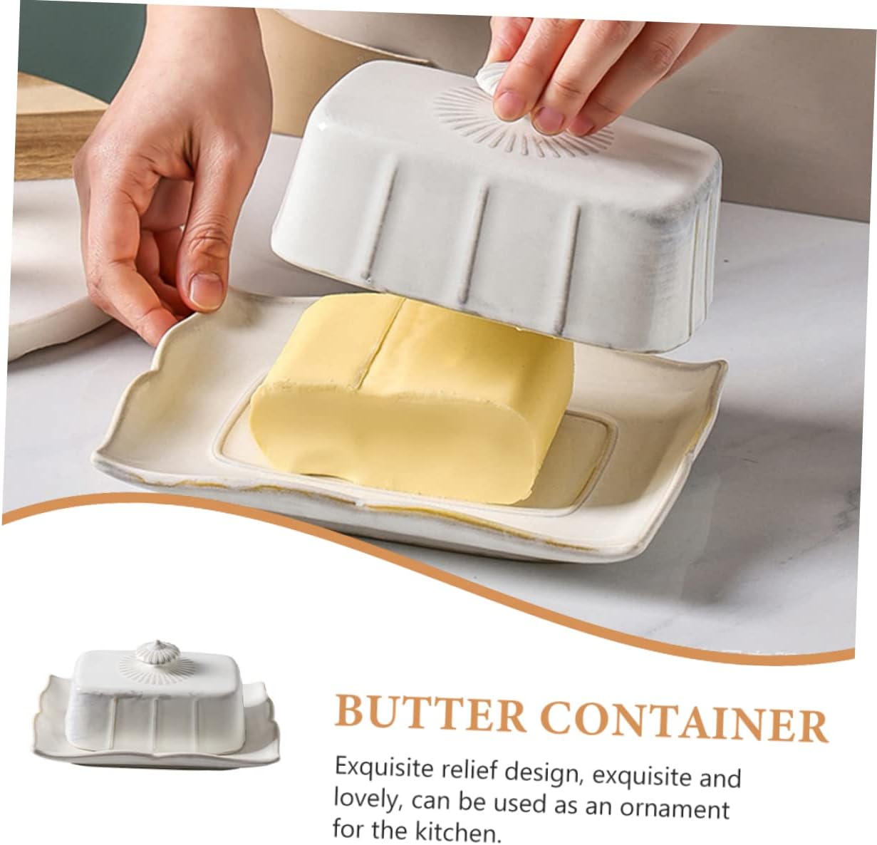 Ceramic Butter Plate with Lid Decorative Dessert Storage Tray for Butter Cheese Snacks Kitchen Gadget for Home Shops Restaurants Simple and Practical Serving Dish