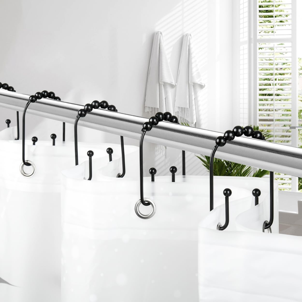 Resze U Shaped Shower Curtain Hooks Rings, Black, 12 Pcs