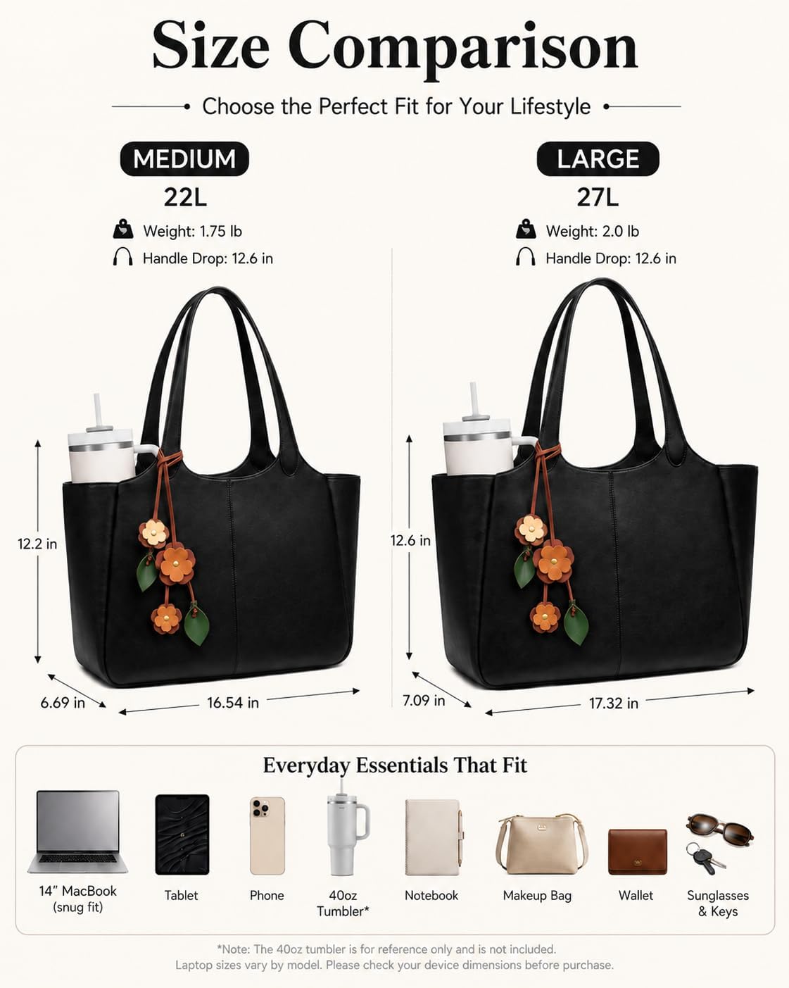 LOVEVOOK Leather Tote Bag for Women, Work Shoulder Bag with 40oz Cup Holder