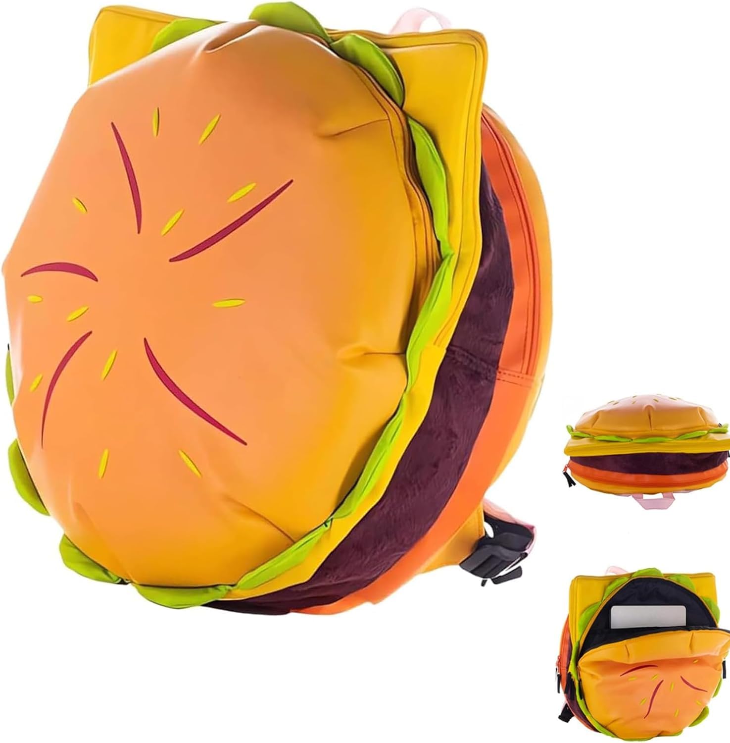 Remorui Hamburger Backpack, Cheeseburger Backpack, Funny Yellow Cartoon Universe Hamburger Backpack, Multi-Compartment Burger Bag