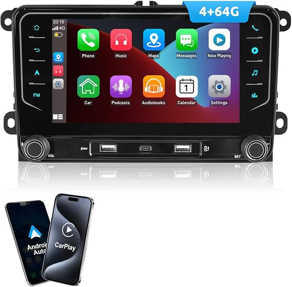 ESSGOO Android 15 4+64G Autoradio mit Wireless Carplay und Android Auto Für Volkswagen Golf 5 6 Plus Tiguan EOS Passat Polo, 7 Zoll Auto Radio Display mit Bluetooth, Mirror Link, AM, FM, SWC - 1