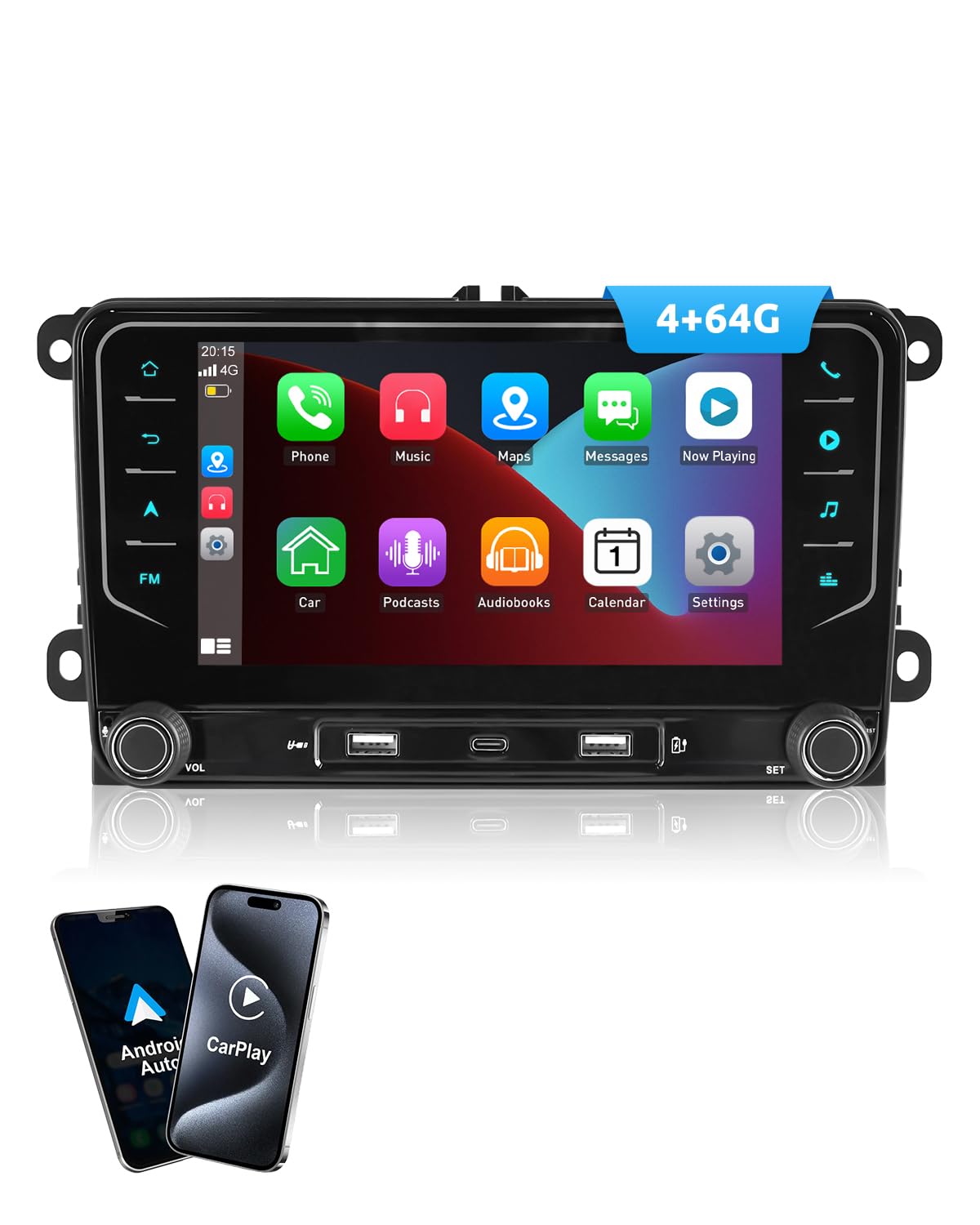 ESSGOO Android 15 4+64G Autoradio mit Wireless Carplay und Android Auto Für Volkswagen Golf 5 6 Plus Tiguan EOS Passat Polo, 7 Zoll Auto Radio Display mit Bluetooth, Mirror Link, AM, FM, SWC