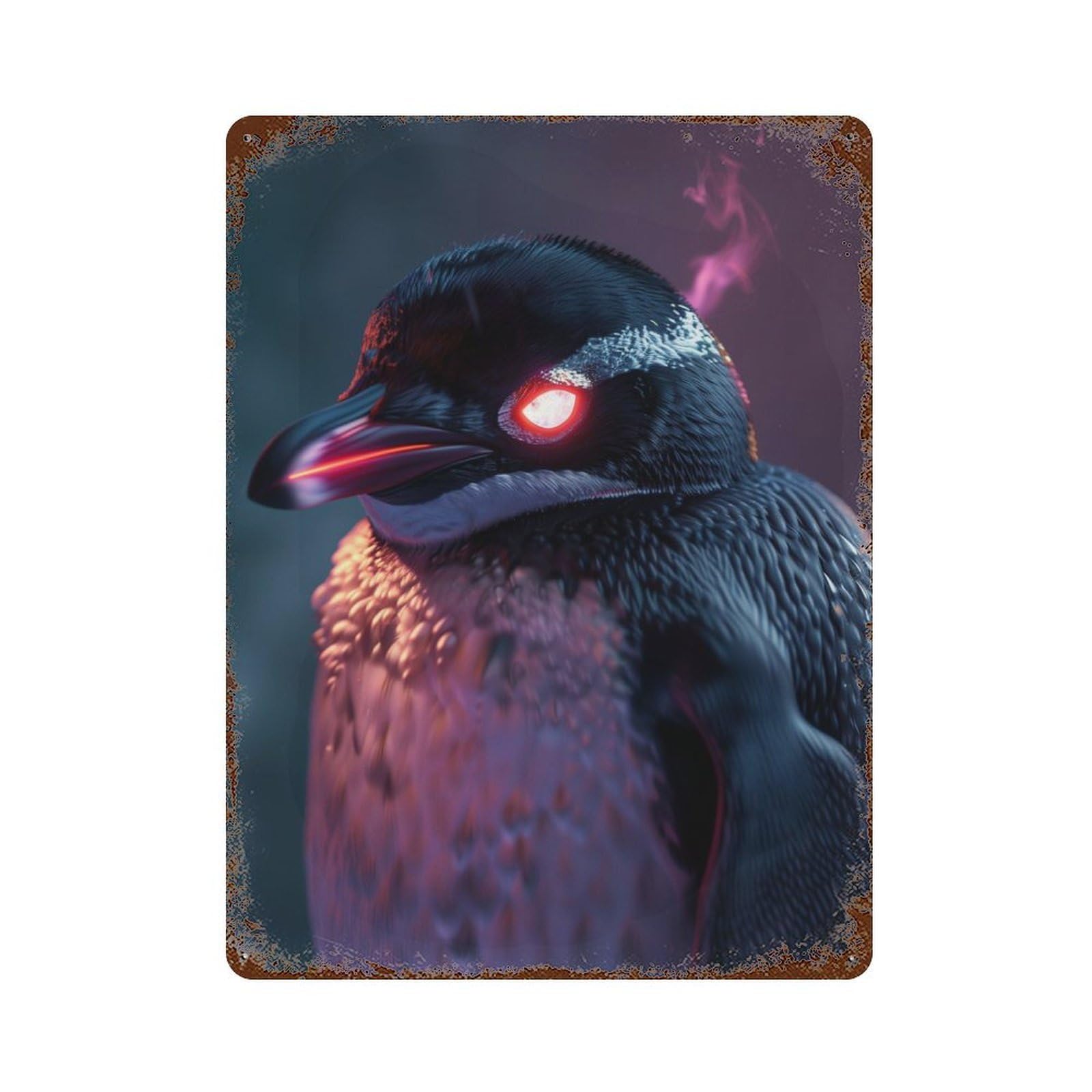 Surreal Penguin Glowing Aged Metal Wall Plaque 15.7"x11.8", for Shed, Workshop And Garage Wall Decor, Old School Wall Decor