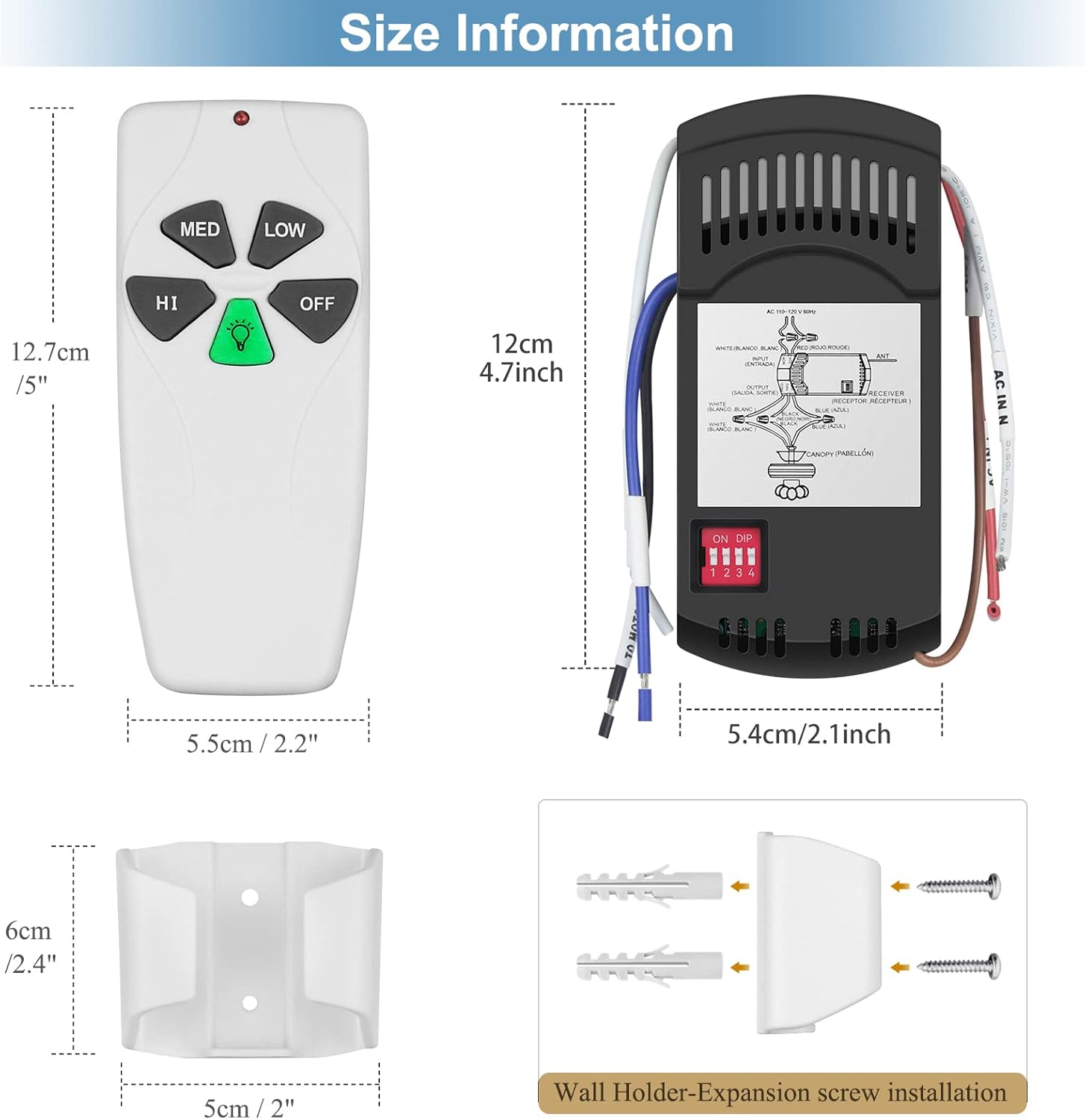 Universal Ceiling Fan Remote Control Kit Dimmable, Replacement for Harbor Breeze Hunter Hampton Bay Litex Kichler Allen + Roth Westinghouse Honeywell Ceiling Fans FAN-28R KUJCE9103 CHQ8BT7030T