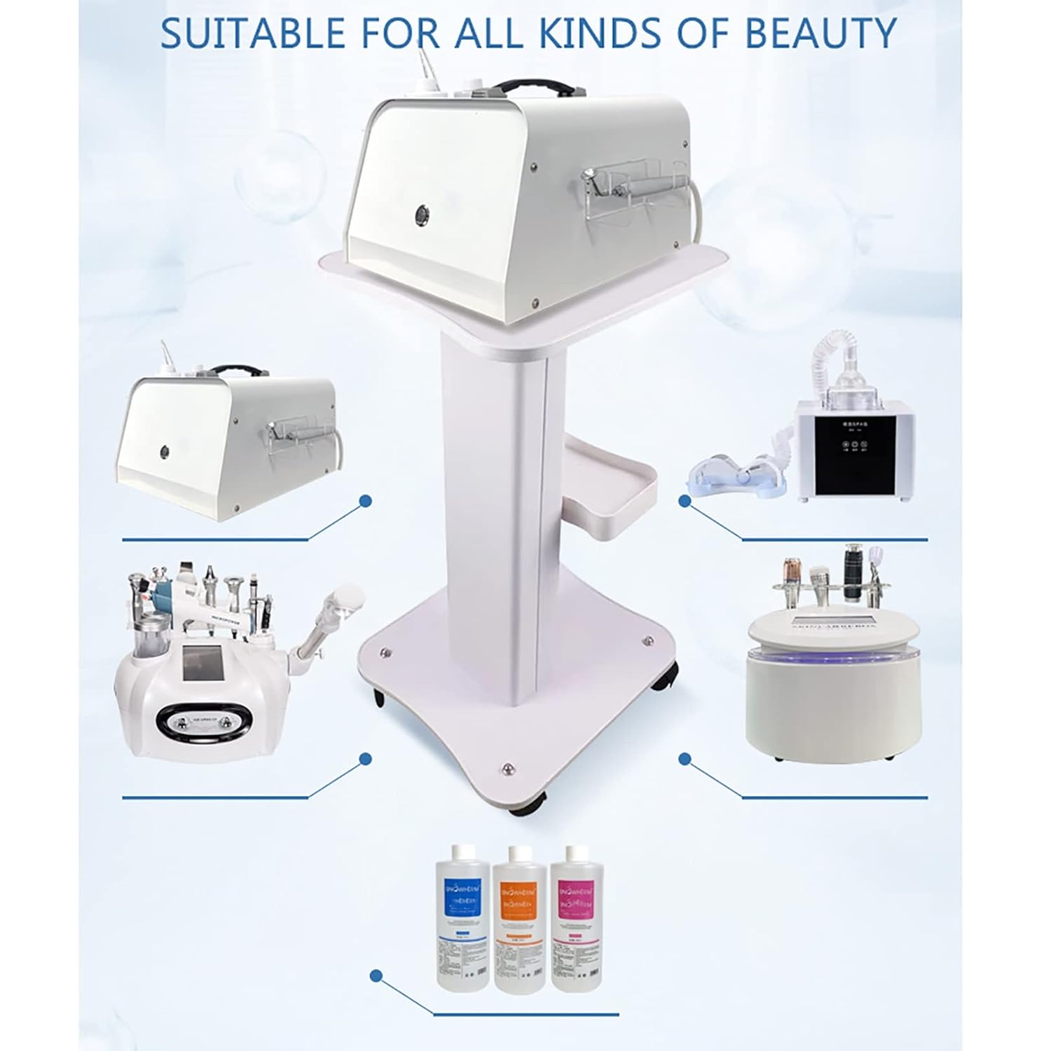 Beauty Salon Trolley Cart, Professional Trolley With Wheels, Hair Salon Beauty Mobile Cart, White Storage Spa Cart Rolling Trolley Hair Instrument With Storage Tray And Roller
