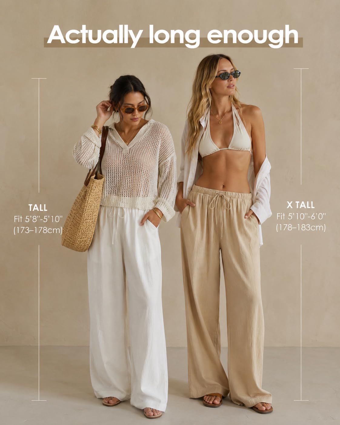 Zylioo Pantalon haut en lin pour femme, 1,8 m, léger, coupe décontractée, pantalon décontracté pour femmes de grande taille, jambe droite