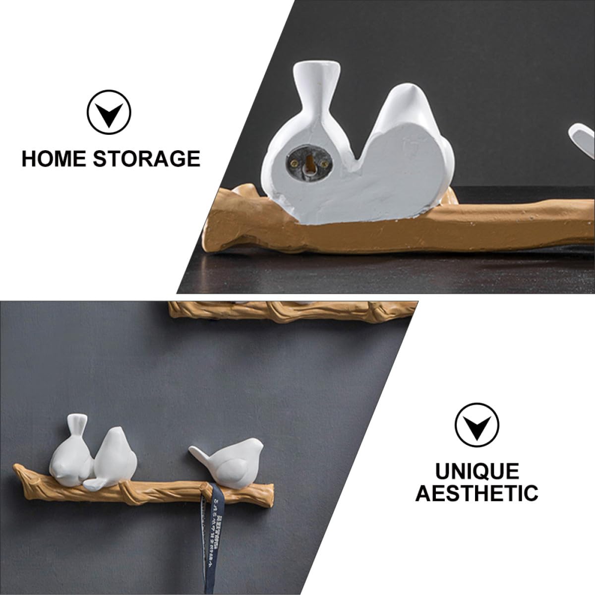 Gancho de Pared Rústico de Resina Diseño de Tres Pájaros Claros sobre Rama, Perchero Decorativo para Abrigos y Sombreros, Colgador Funcional para Hogar y Oficina