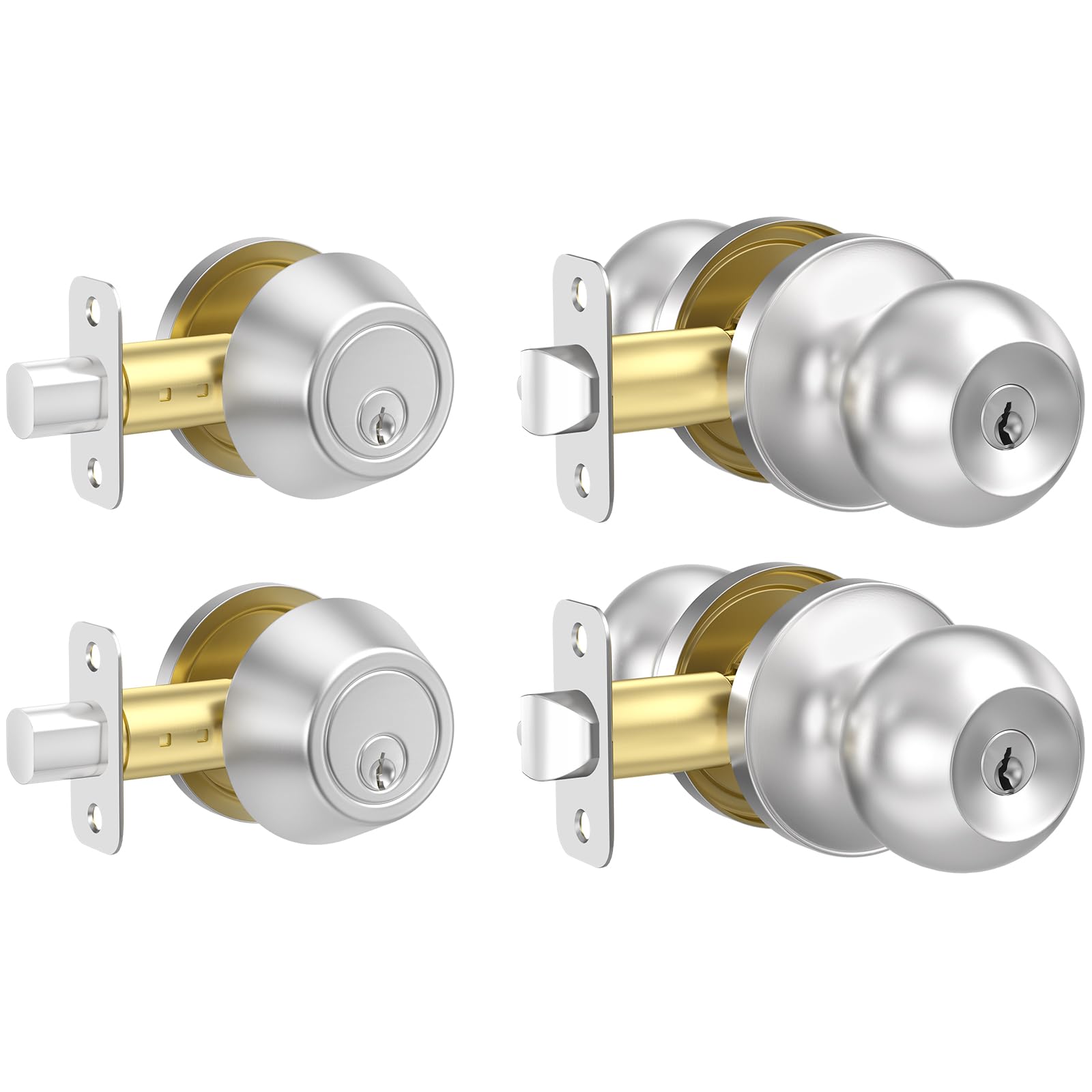 Estmoon Satin Nickel Door Lock Set - 3 Pack Secure Front Door -10