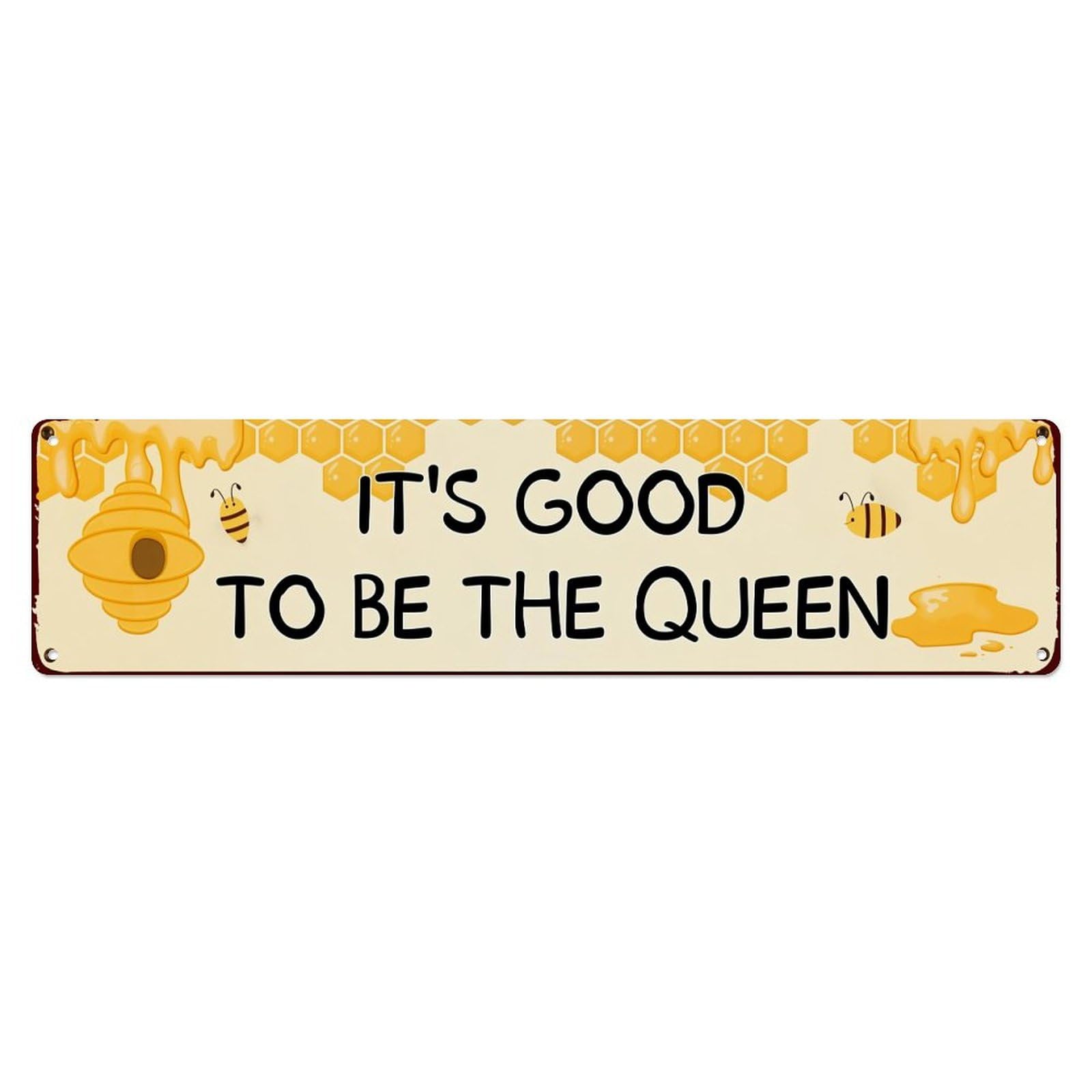 Honeycomb Bee Queen Crown Pattern Vintage Tin Sign Retro Metal Wall Decor Metal Poster, Home Bar Garage Farmhouse Cafe Wall Art Decoration 4x16Inch