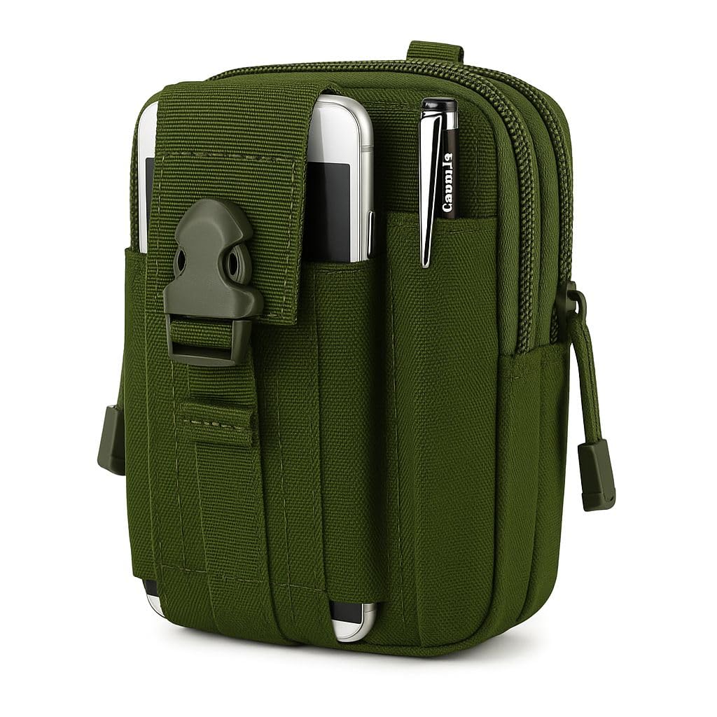 CARRY TRIP Tactical Utility Waist Bag with 2 Zippered Compartments & 2 Outer Pockets – Compact Water-Resistant Outdoor Travel Pouch for Phone, Wallet, Tools – 18.5cm x 11.5cm x 4cm (Green)-picture-31