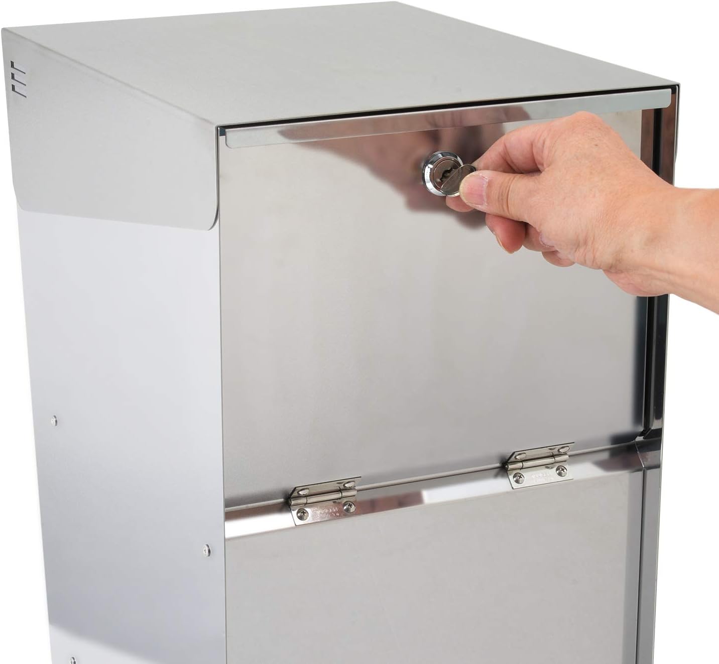 Mega OP - Stainless Steel Post Mount Modern Mailbox with Lock and Key, Waterproof Double Door Mid-Century Design, Rust-Proof Square Letterbox for House,Rural 16" x 10" x 13" (Black)