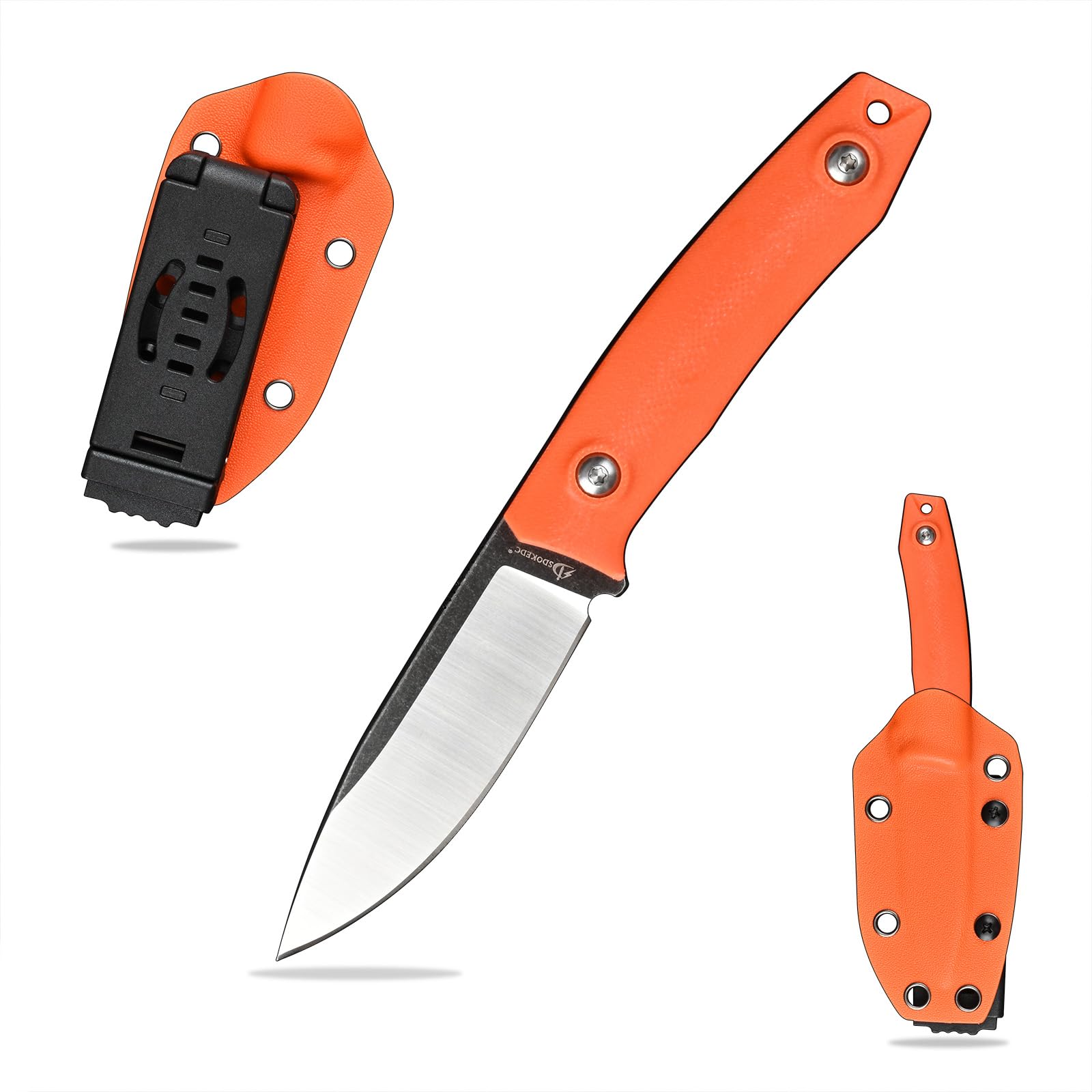 SDOKEDC Knives 6.49 inch DC53 Steel Tactical Fixed Blade Knife with kydex sheath for Men EDC Outdoor Camping Survival Hunting (Orange G10 handle)