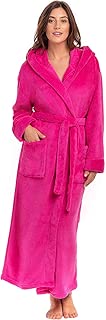 Alexander Del Rossa Women's Plush Fleece Robe with Hood, Warm Solid Bathrobe