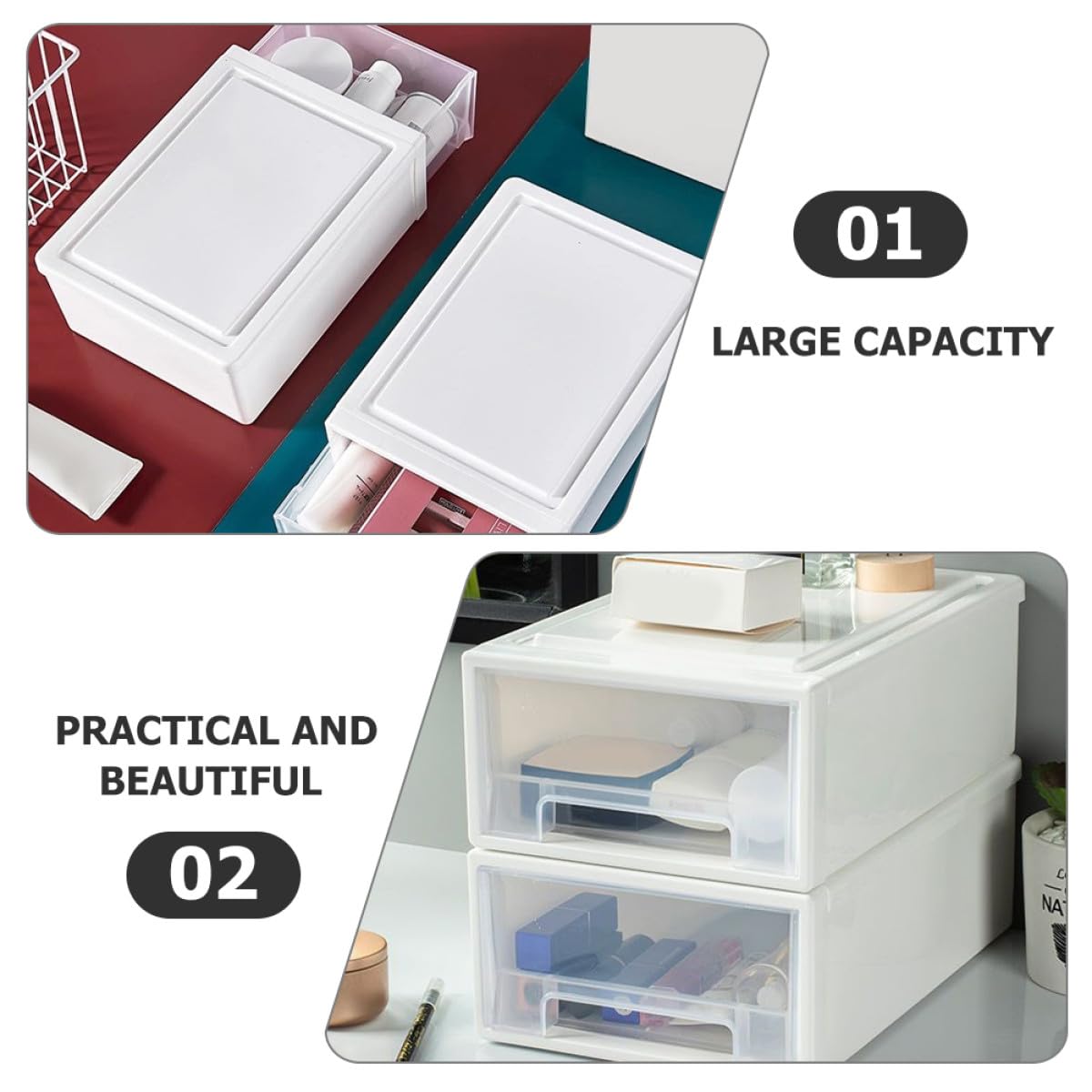 Organizador de Plástico Apilable Tres Cajones, Caja de Almacenamiento para Escritorio, Diseño Desmontable y Capacidad Grande para Uso en Casa