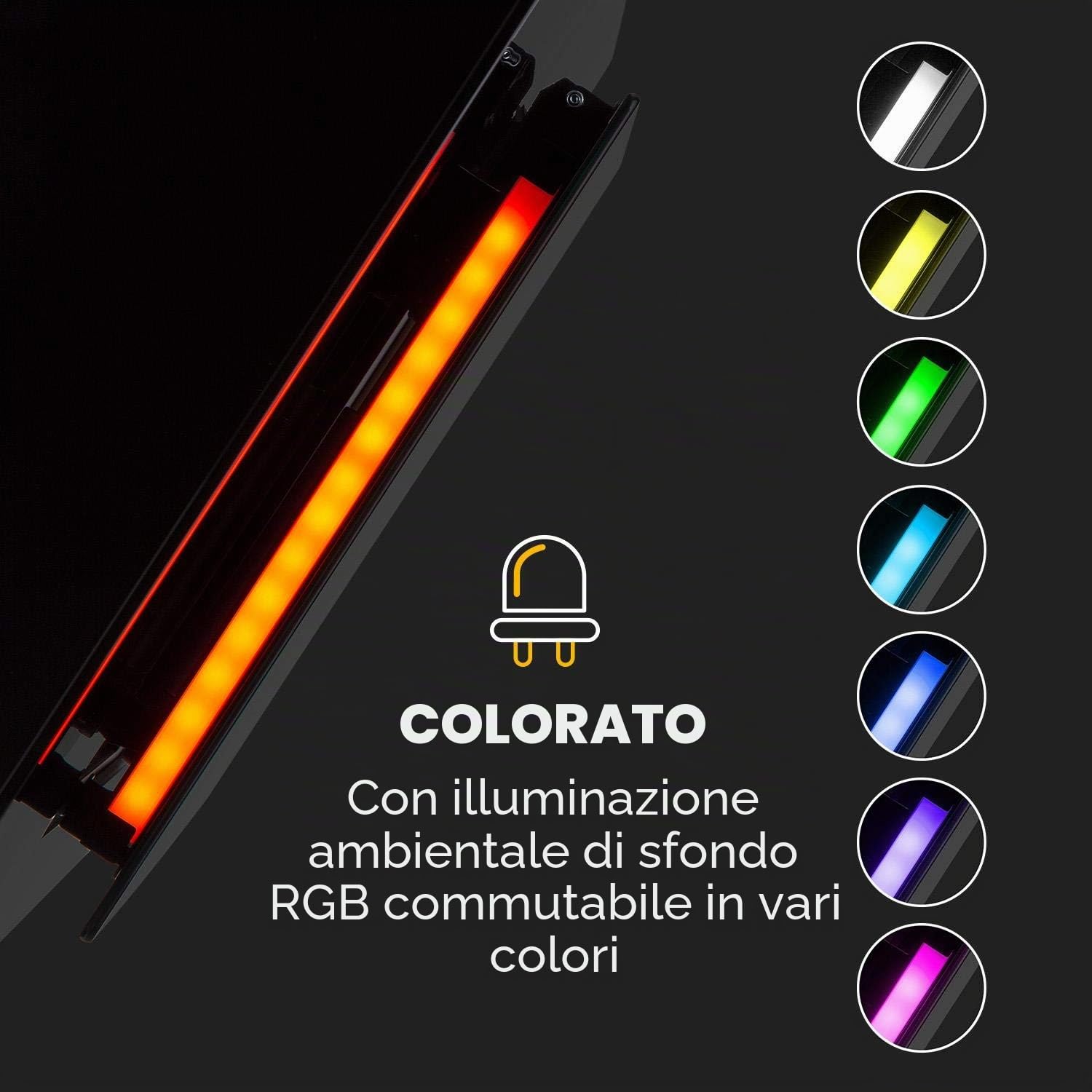 Klarstein Eleonora - Cappa Aspirante Inclinata, Classe Energetica A++, Capacità: 426m³/h, Touch, Luce Ambiente RGB, 60dB, Ricircolo/Scarico, Luce LED, Filtro Antigrasso, 90cm, Nero