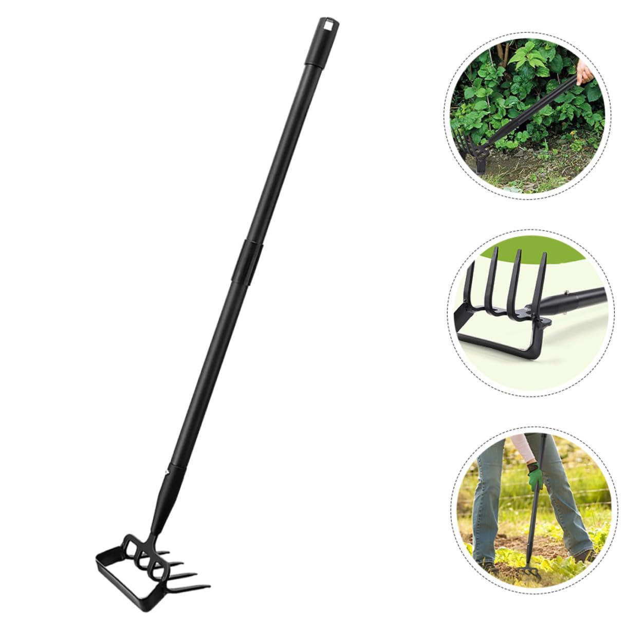 Hemobllo Rastrillo de Jardinería Multifuncional Mango de Acero Inoxidable 1,2 M para Deshierbe y Cavar en Jardín y Huerto, Herramienta Manual Ligera y Portátil para Cuidado Exterior