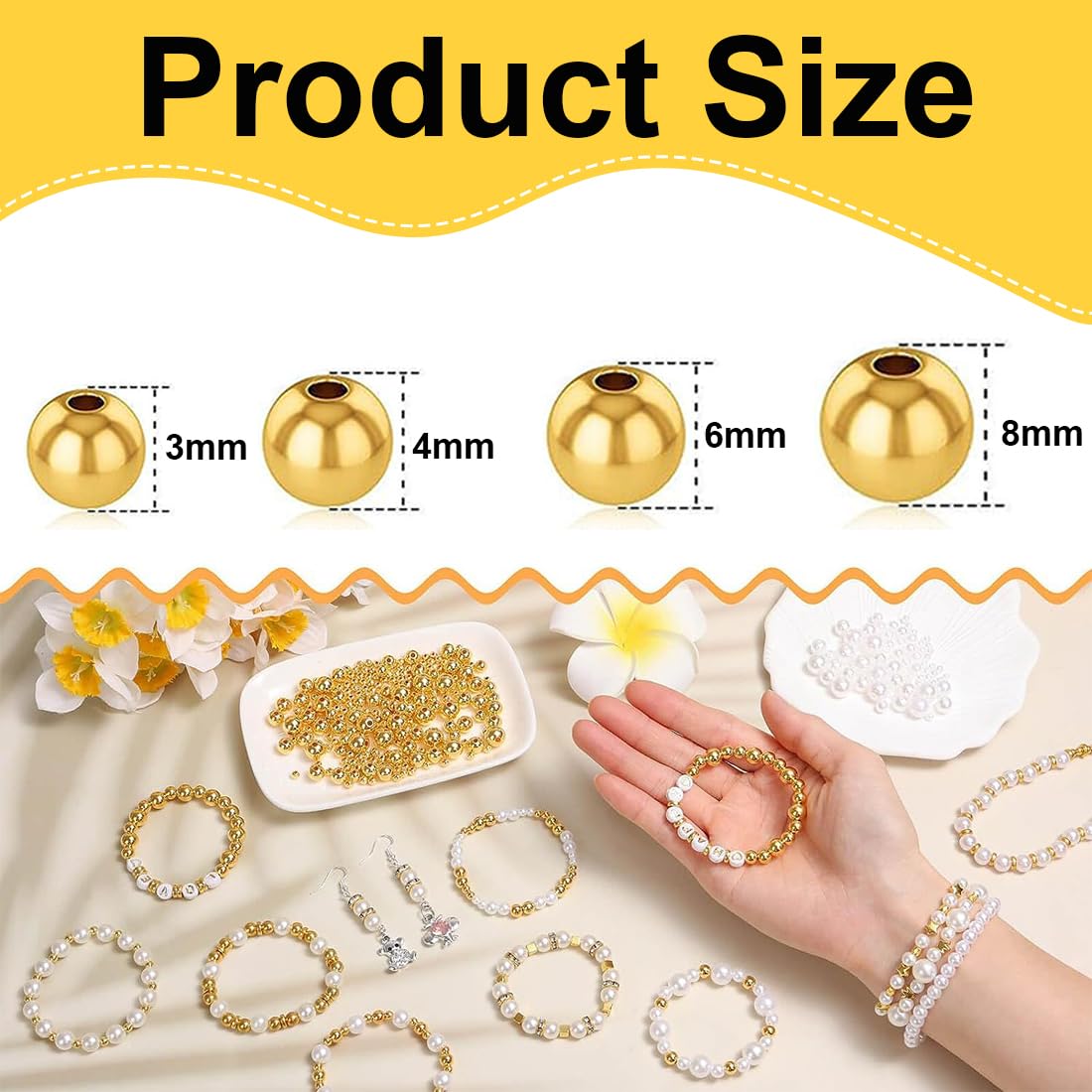 1100 pezzi Perline Oro Dorate Ottone Placcato Oro, Placcatura Resistente, per Kit Creazione Orecchini Bracciale Fai da Te, Feste, Vacanze