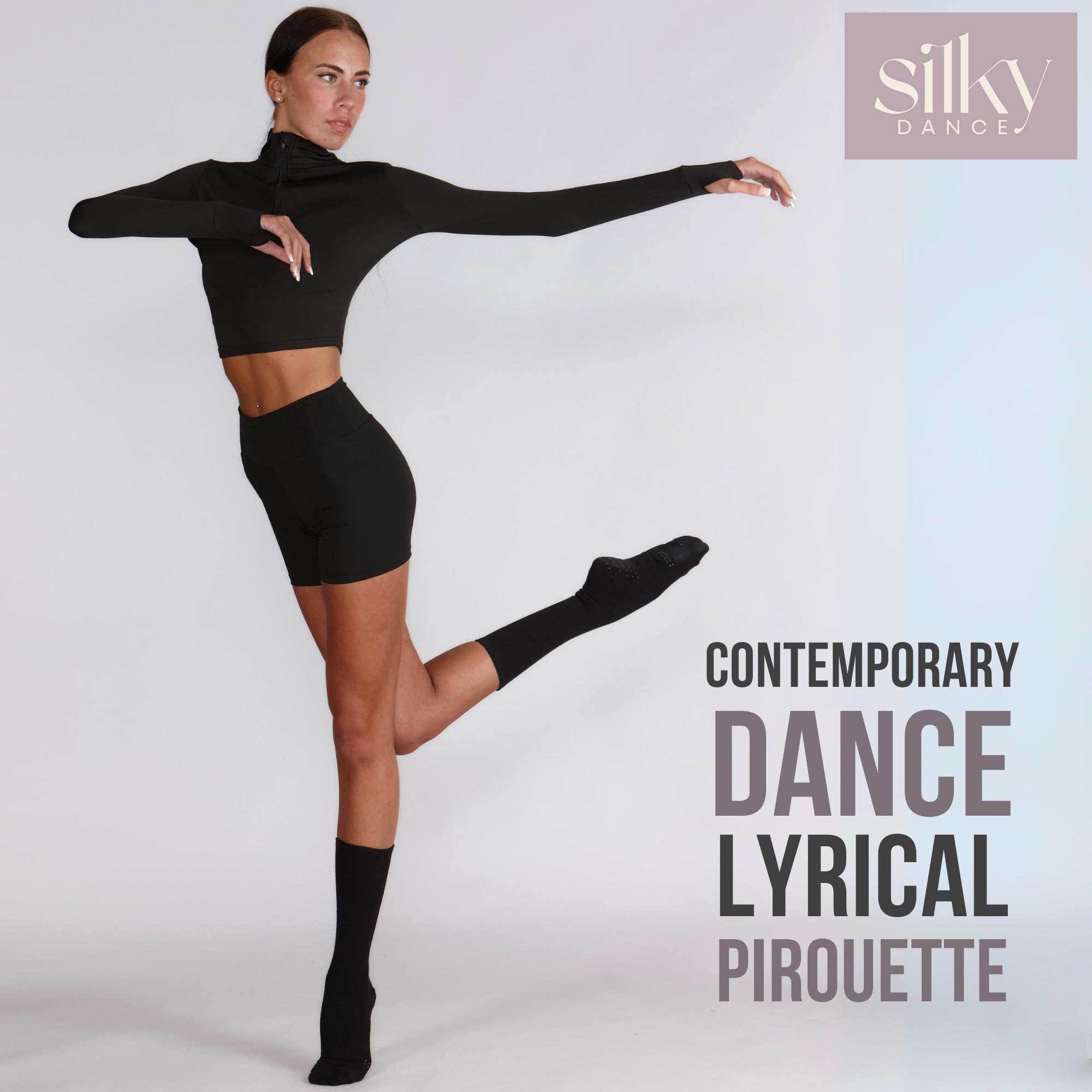 Chaussettes de danse avec poignées tournantes en silicone et point de rotation – Chaussettes de danse contemporaines plates pour filles et femmes en nude et noir