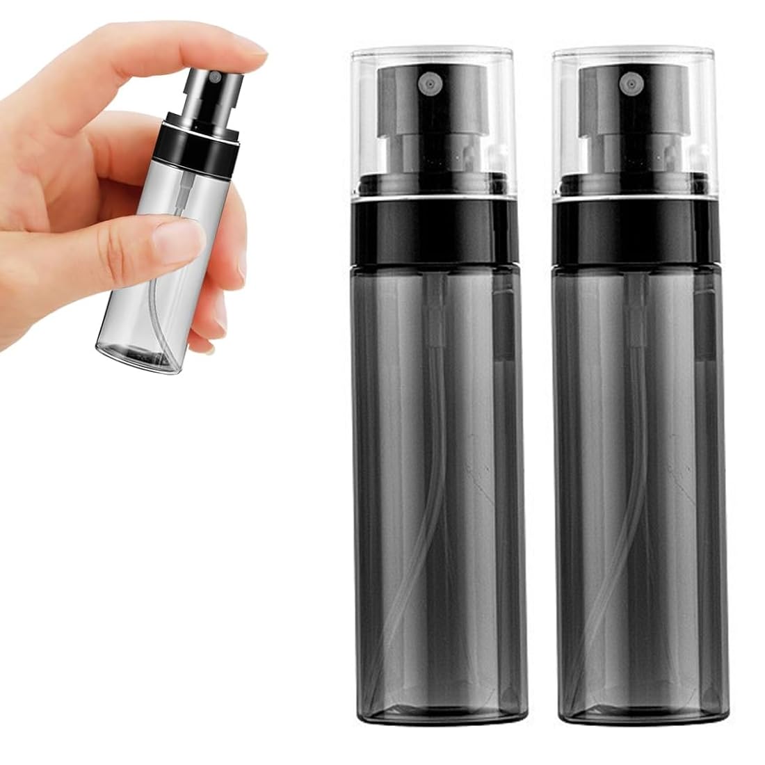 2 Stück Transparent Schwarz Sprühflasche Klein, Mini Sprühflasche, kleine zerstäuber zum befüllen, Kleine Sprühflaschen, Sprühflaschen Befüllen, für Parfüm, Reinigungsmittel, 13.7*3.5cm, 80ml