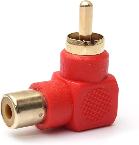 Miniatura 5 de Conectores RCA macho a RCA hembra adaptadores de enchufe de ángulo recto MF codo de 90 grados chapado en oro (5 negros + 5 rojos) (paquete de 10)