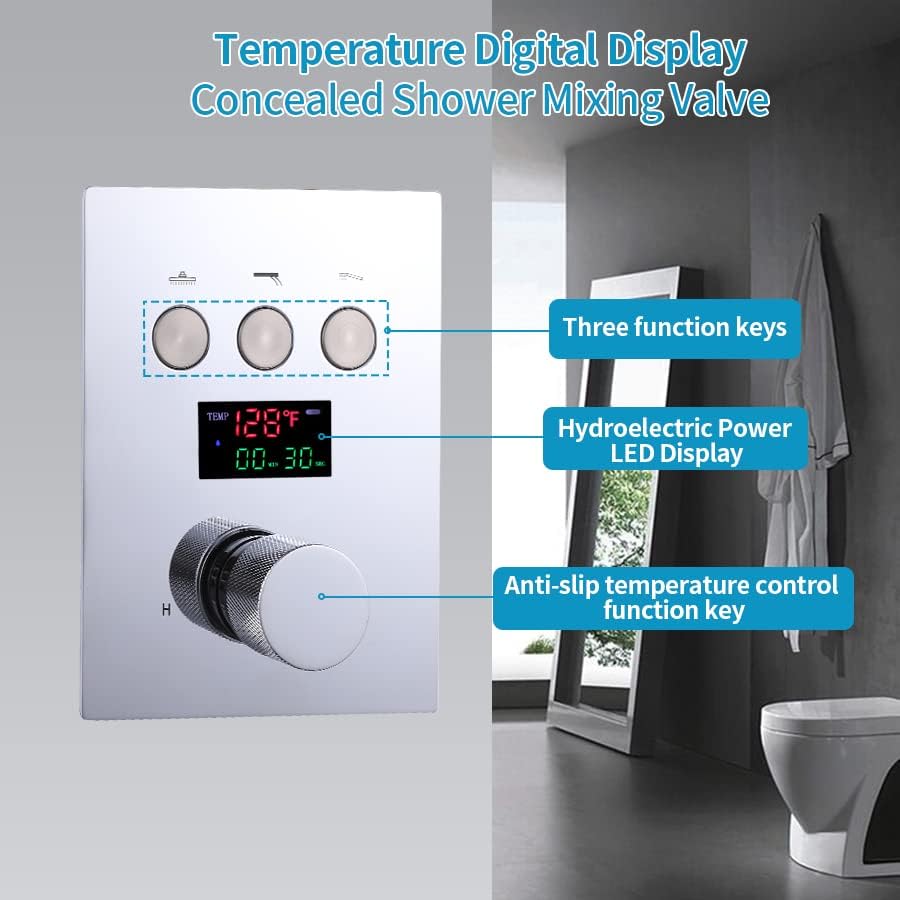 Miniatura 2 de AYIVG Válvula desviadora de ducha con pantalla de temperatura, válvula de ducha termostática oculta de 3 vías, válvula de control de flujo de ducha,