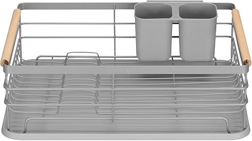 Miniatura 7 de Navaris Escurridor de platos, cubiertos, ollas y sartenes, escurridor para cocina con asas de madera de haya, bandeja de goteo de diseño retro