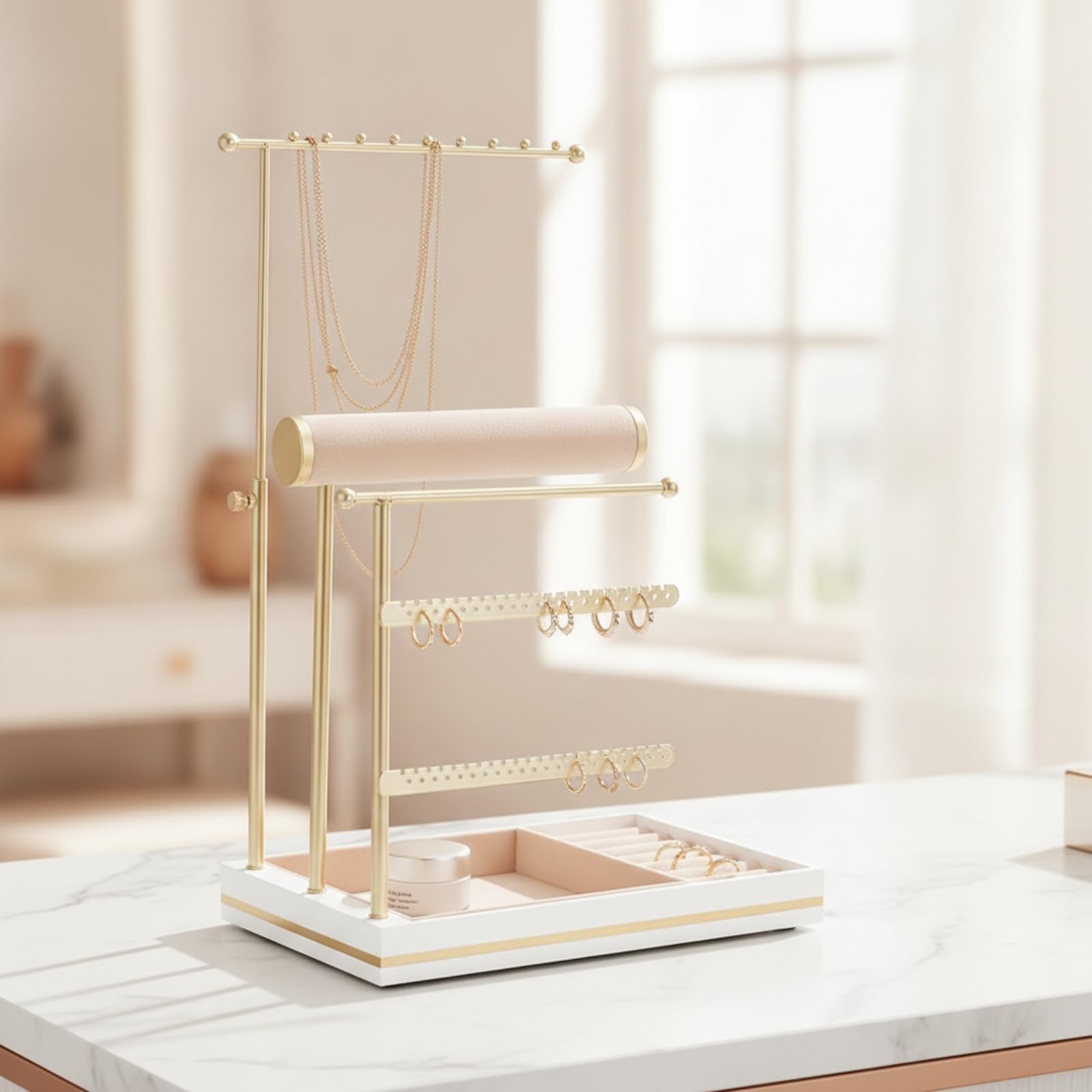 TISHITA Rack Exhibición s con Base MDF Multifuncional Organizador Colgante Pulseras y Anillos Elegante Joyero Escritorio Metálico, Negro