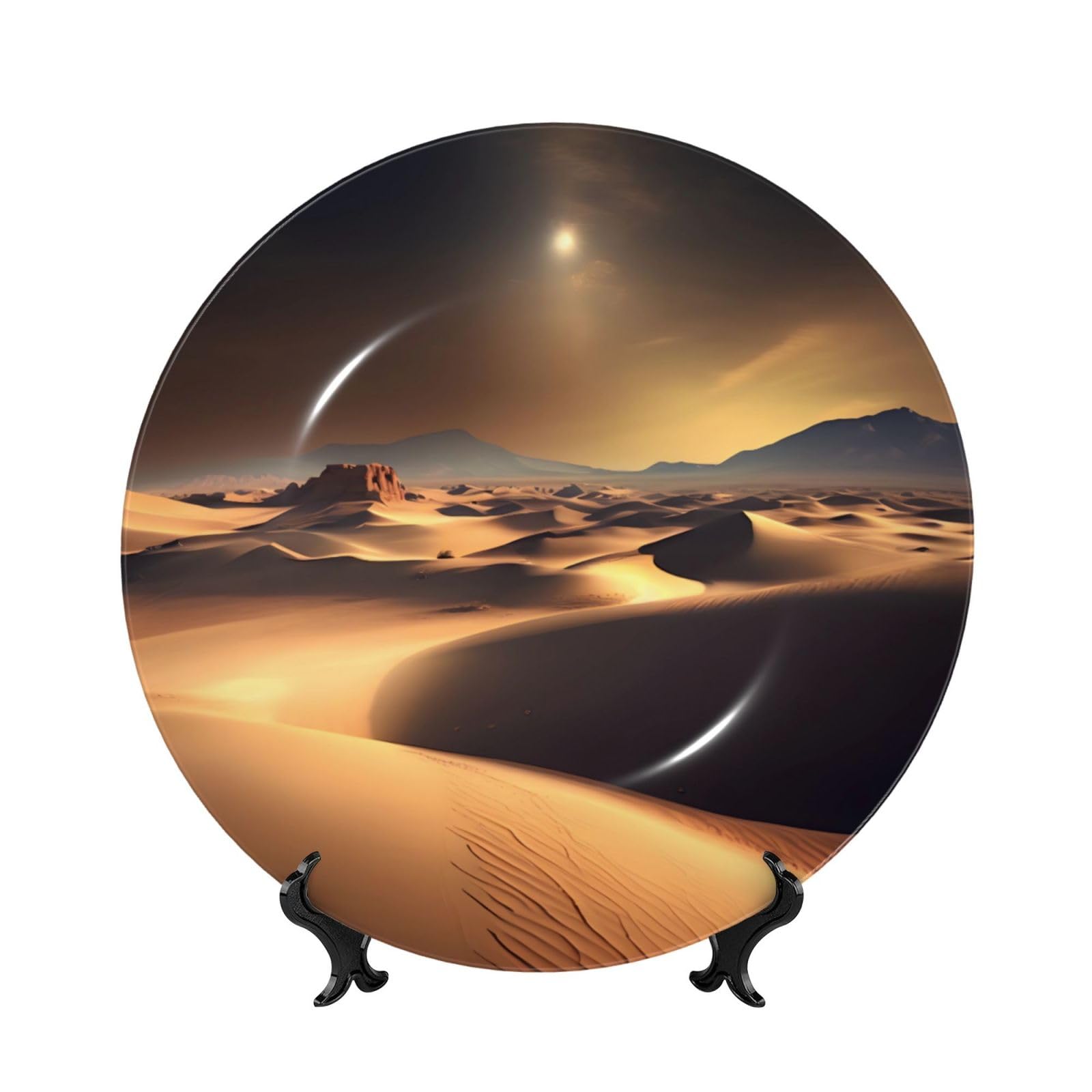 SXZVVBN Sahara Desert Bone China Decorative Plate Art with Stand Removable Adhesive Hanging for Home Office 7in