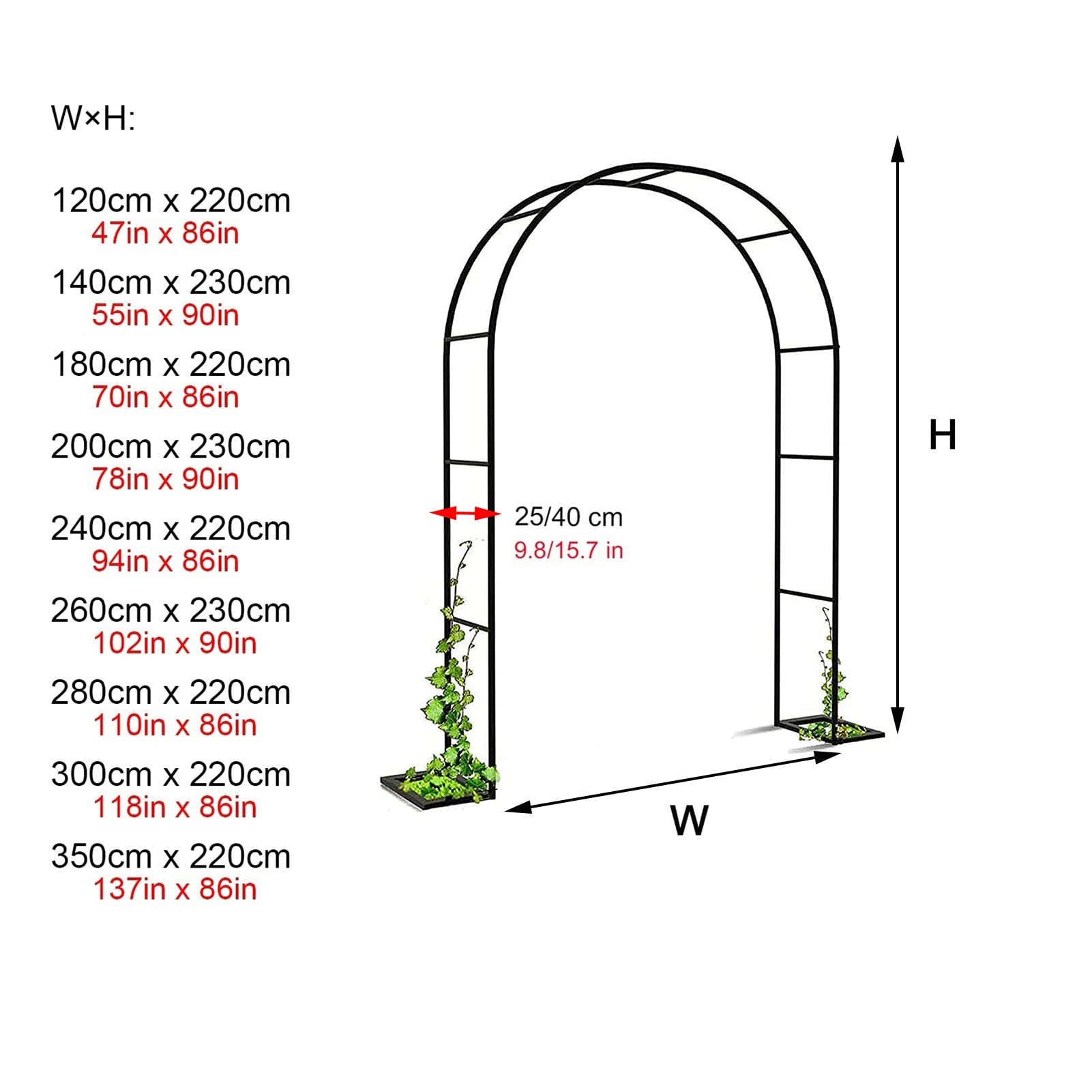 SDdPulse Arco de rosas para jardín al aire libre, cenador de arco independiente, pérgola de decoración de boda, para plantas trepadoras, rosas, vides, estante de soporte, metal resistente a la