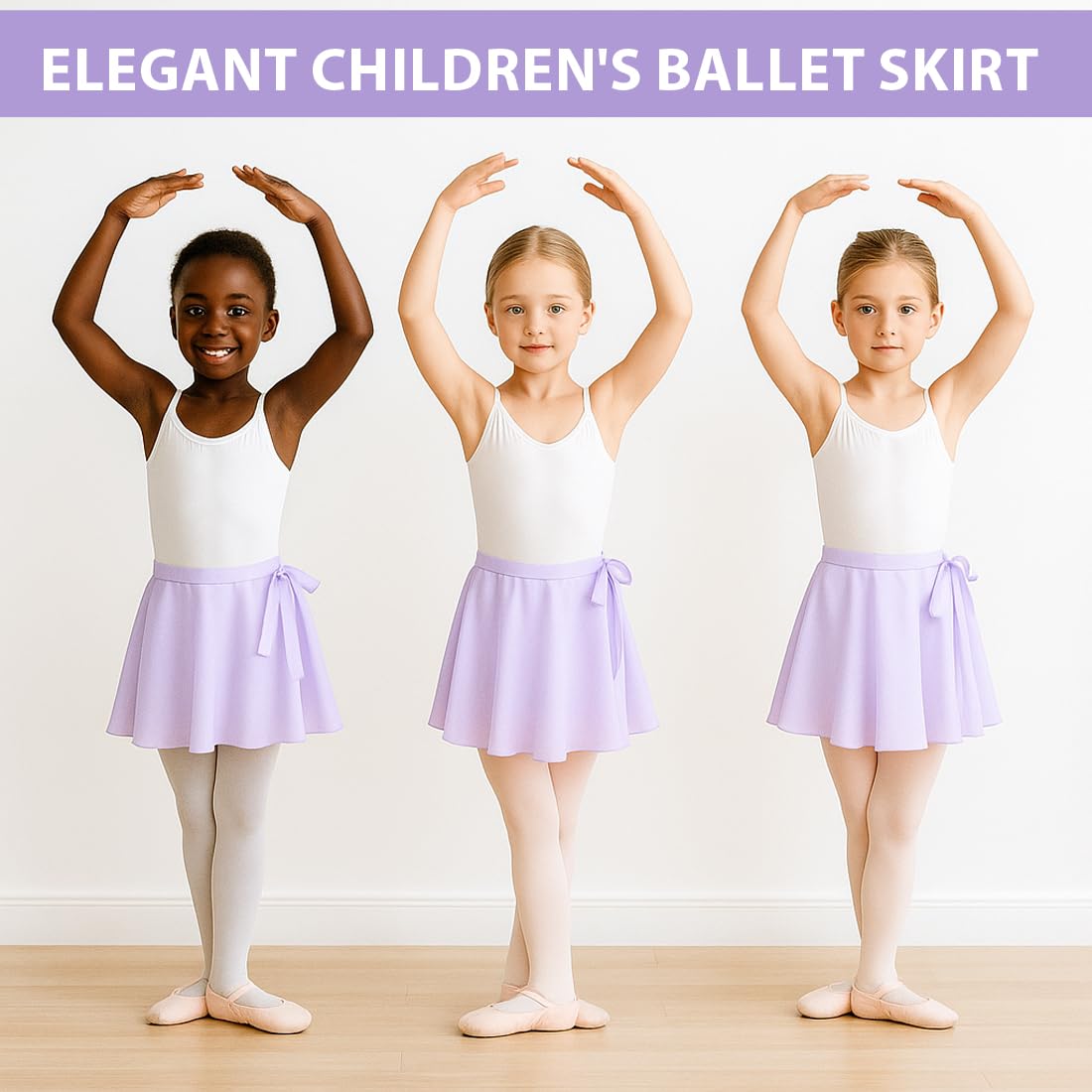 Falda de Ballet niña Chiffon transpirable suave cintura ajustable morado gimnasia