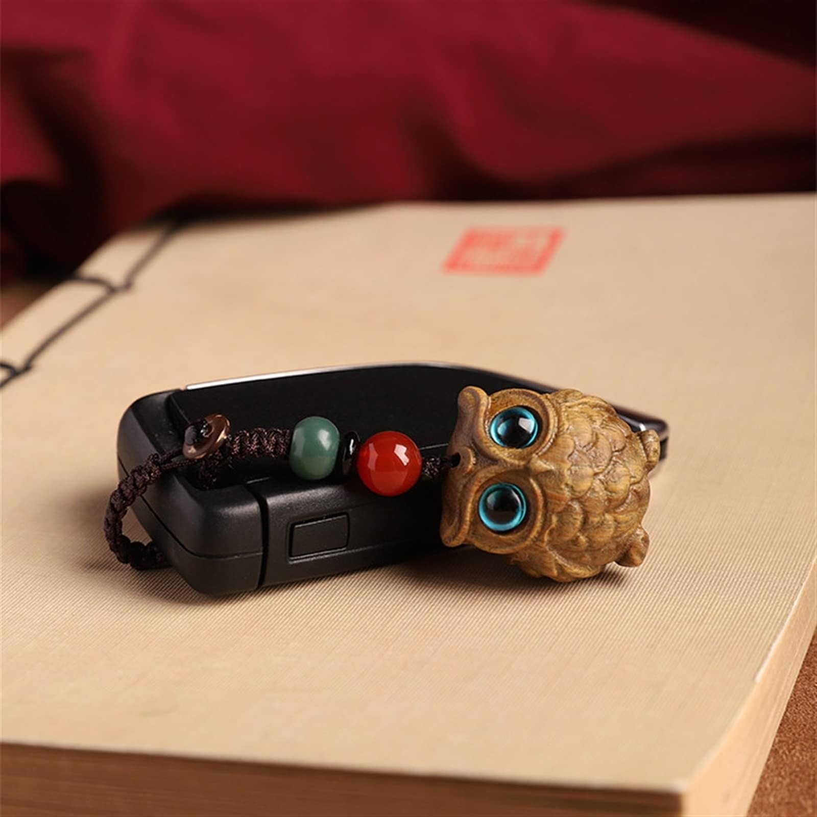 Anhänger Schlüsselanhänger Niedlicher 3D-Schlüsselanhänger in Kawaii-Eulenform, Tier-Schlüsselanhänger aus Holz mit handgewebtem Schlüsselband, Taschenanhänger