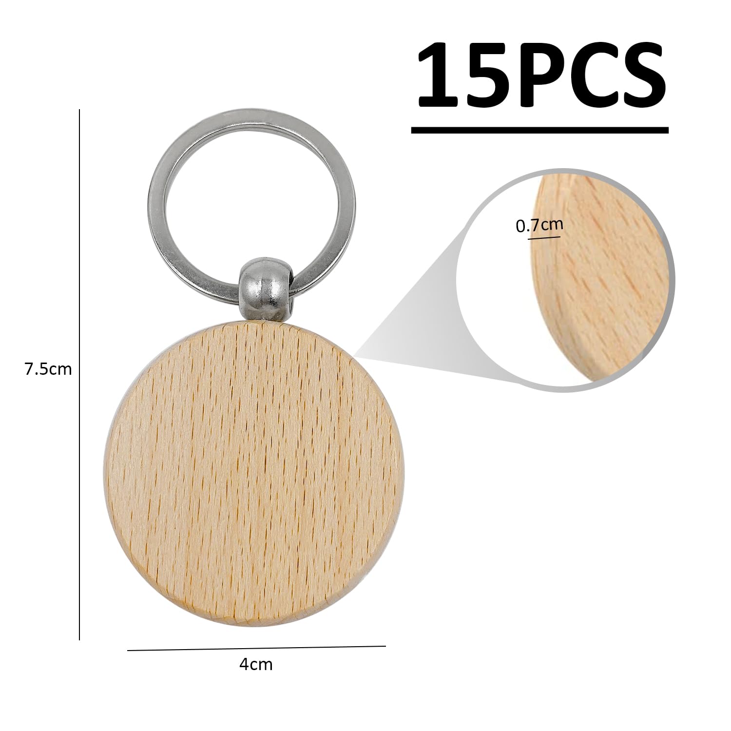 GVSAVY 15pcs Wooden Keychain, Round Blank Key Chain, Markable Personalized Keychain, Used for DIY Carving Painting Decoration Gifts - Image 2