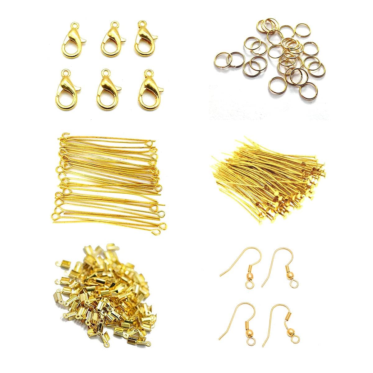 Jewelry Making Supplies Kit with Jewelry Tools, Jewelry Wires and Jewelry Findings for Jewelry Repair and Beading,Lobster Claps, Jump Ring, Eye Pin, Head Pin, Ear Clasps & necklace end lock, Golden
