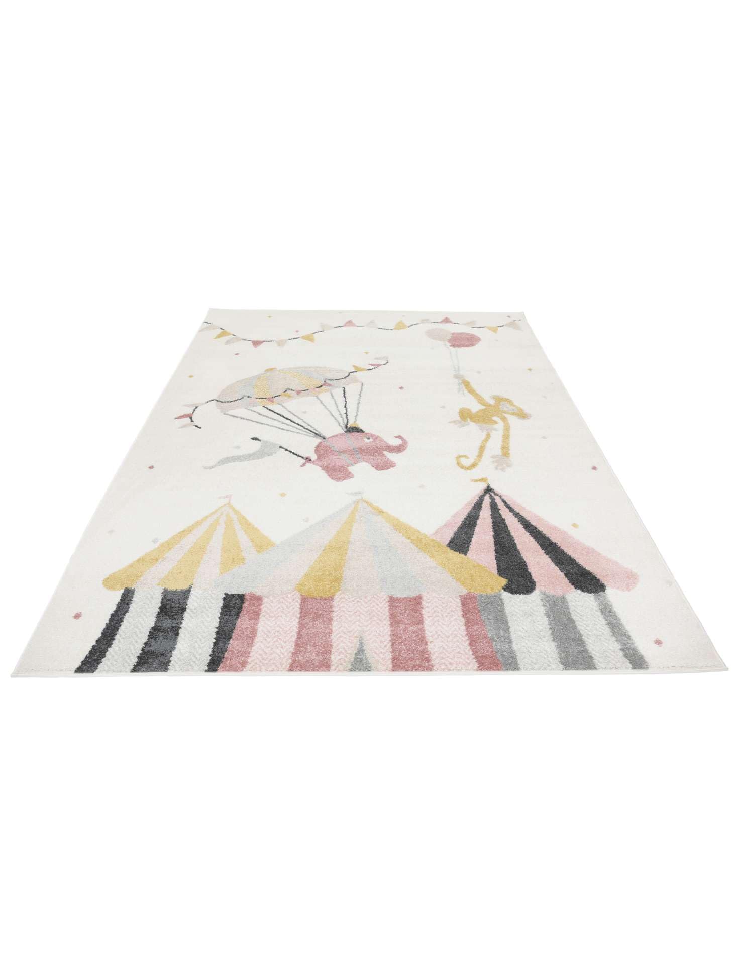 RugVista Monkey Circus, Tappeto per bambini, Moderni, 140 x 200 cm, Rettangolare, Pelo medio, Cameretta, Lavabile solo a secco, Senza sostanze chimiche pericolose, Rosa/Off Bianco