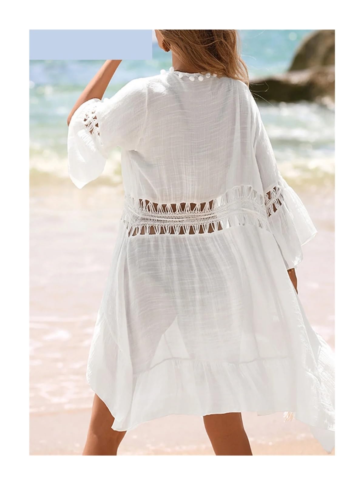 Copricostume da Bikini Tunica con Scollo a V e Mezza Manica Copricostume da Spiaggia Abbigliamento Donna per Vacanza