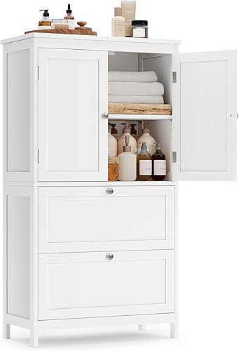 VASAGLE - Armario de piso para baño, mueble independiente para almacenamiento con 2 cajones, 2 puertas y estantes ajustables, 11.8x23.6x43.3