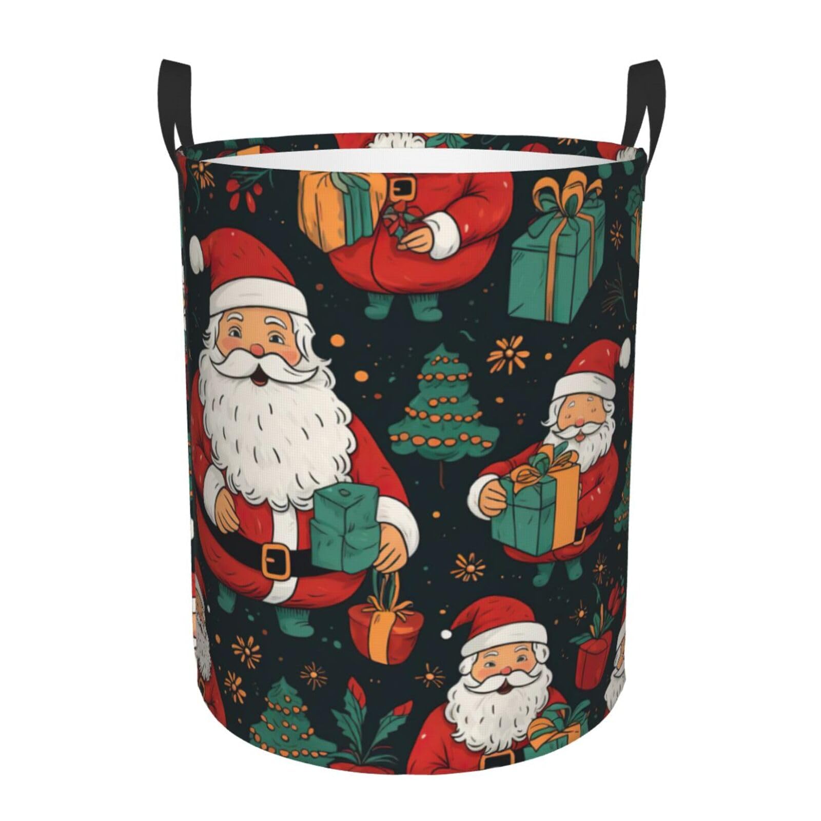 S Collapsible Laundry Hamper Round Merry Christmas Print Storage