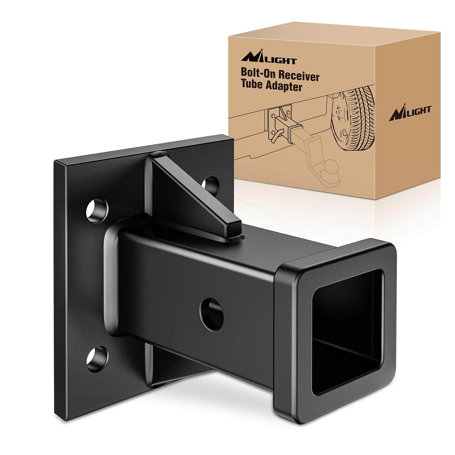 Nilight Bolt-On Receiver Tube Adapter 2 Inch Openning Bumper Trailer Hitch Receiver Universal Towever Hitch Extender Hitch Accessories for Tractor Lawn Mower Utility Trailer, 2 Years Warranty