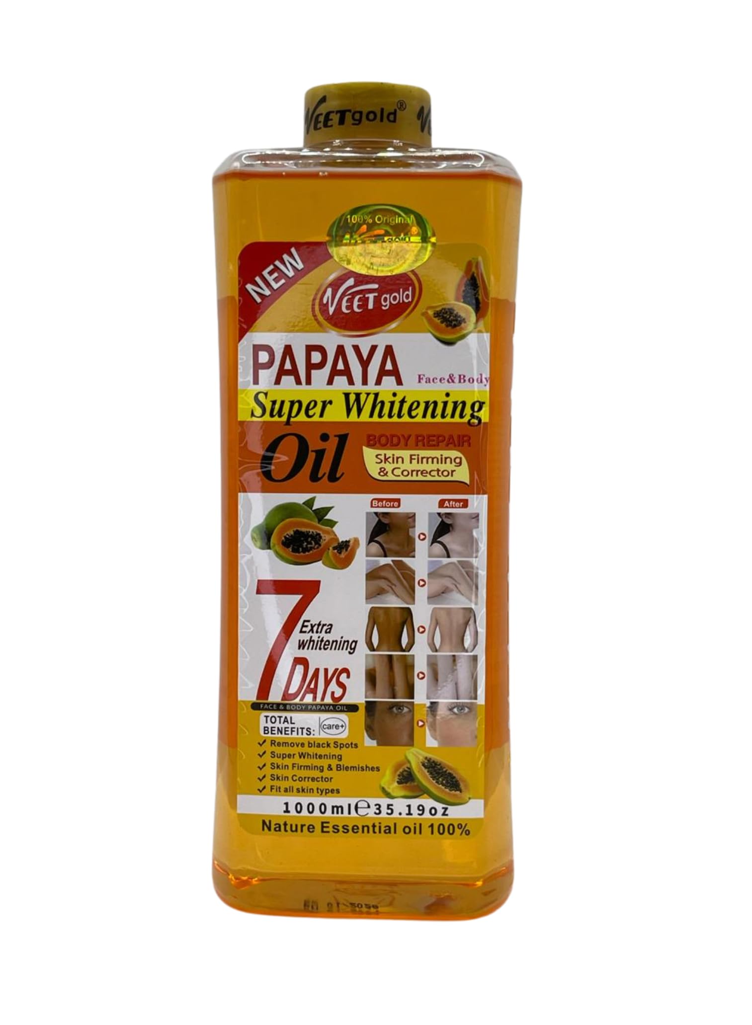 AHSHAB AND SAFFRAN Papaya Super Whitening Oil – 7-Day Skin Lightening Solution for Dark Spots, Face & Body Moisturizer, Nourishing Skin Repair, For All Skin Type (1000 ml)