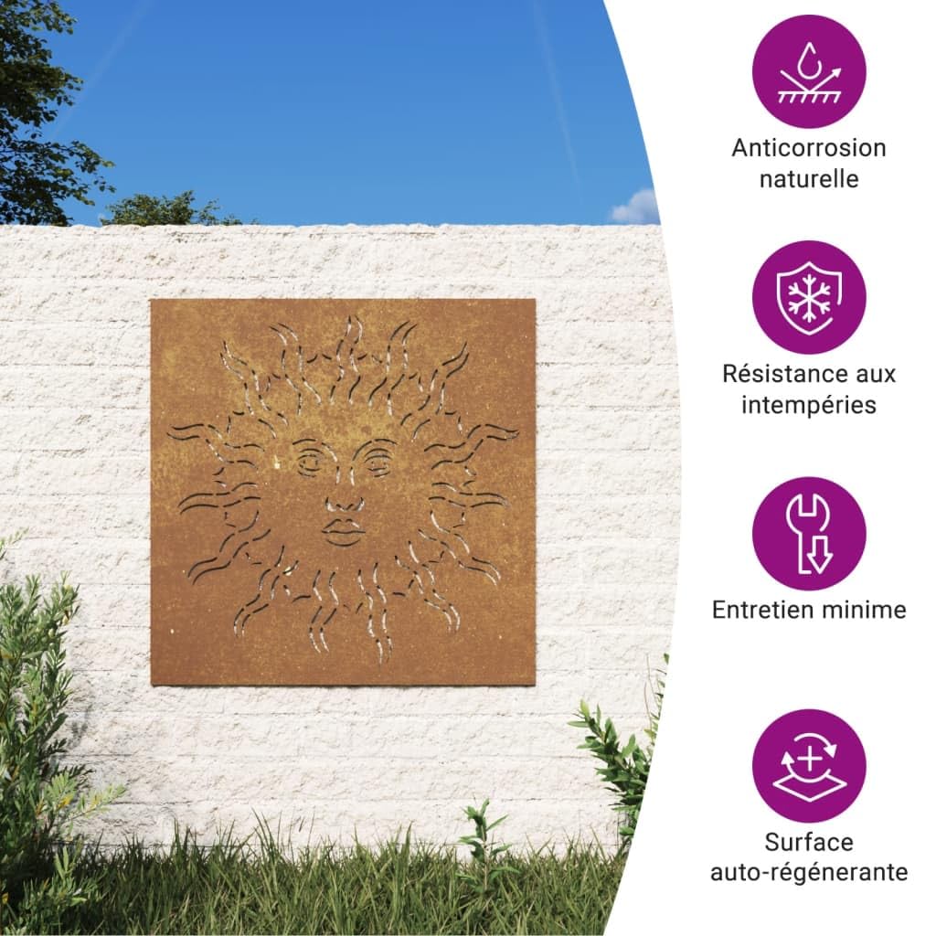 vidaXL Décoration murale jardin 55x55 cm acier corten design du soleil