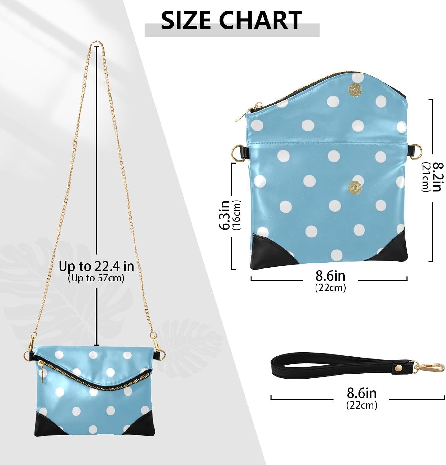 Women's PU Leather Handbag Clutch Trendy Wristlet Bag for Wedding Cute Blue Polka Dots